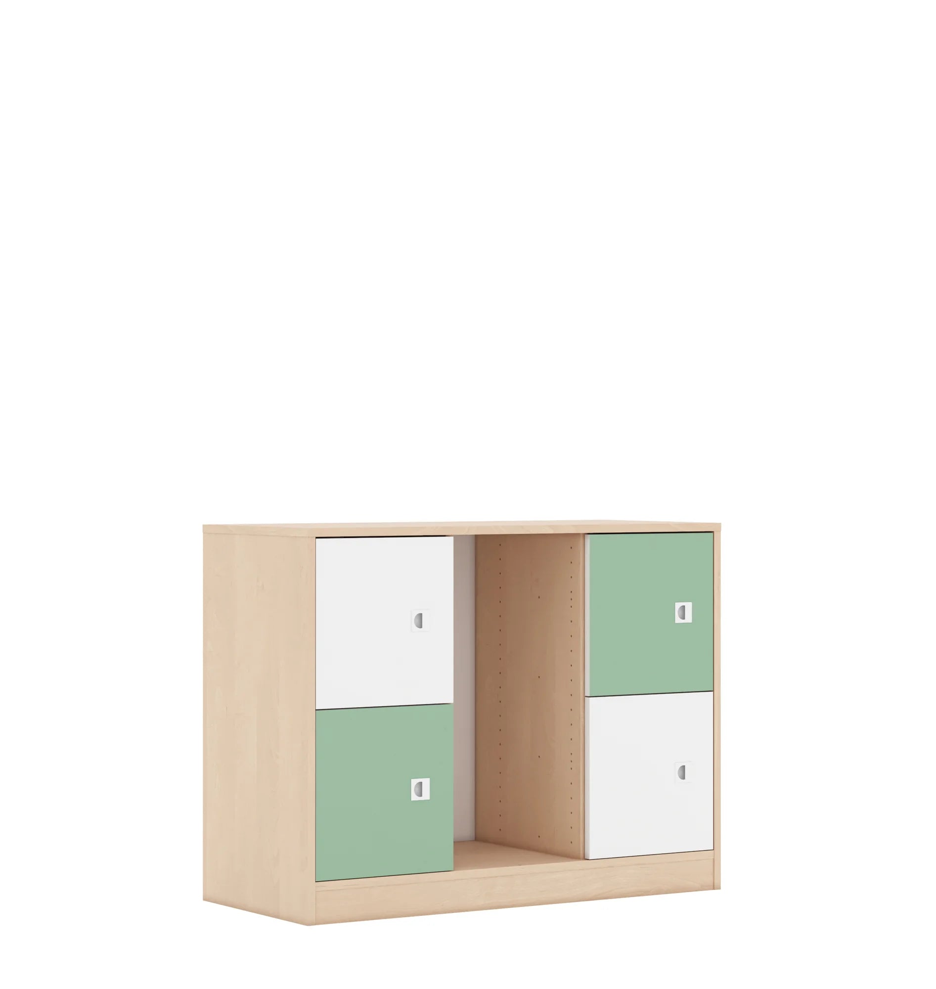 Regał na pojemniki BLOX 110 2PG 4F1 1049x466x813 – brzoza / biały/pastelowy zielony