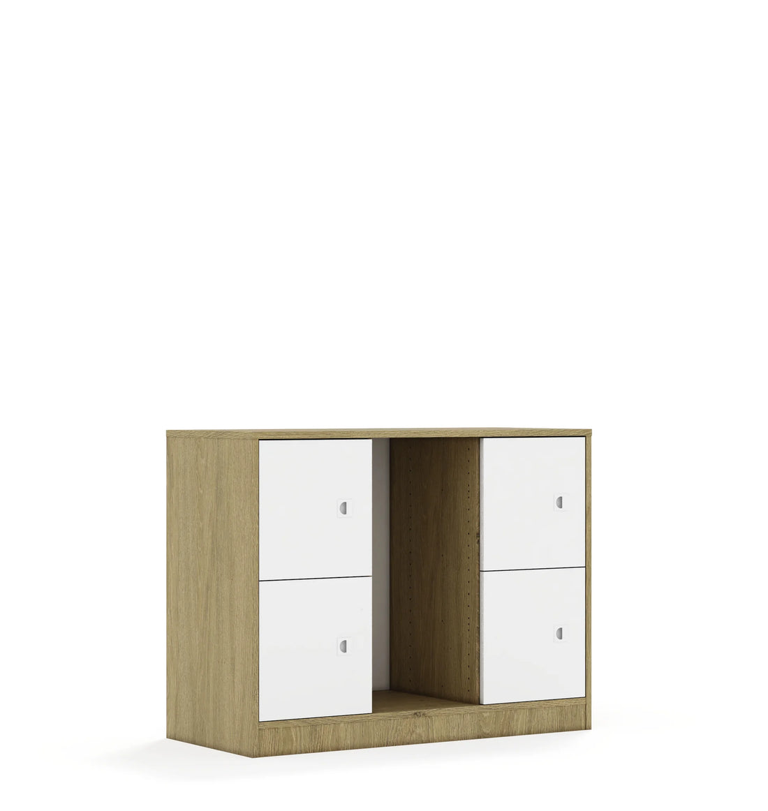 Regał na pojemniki BLOX 110 2PG 4F1 1049x466x813 – dąb / biały