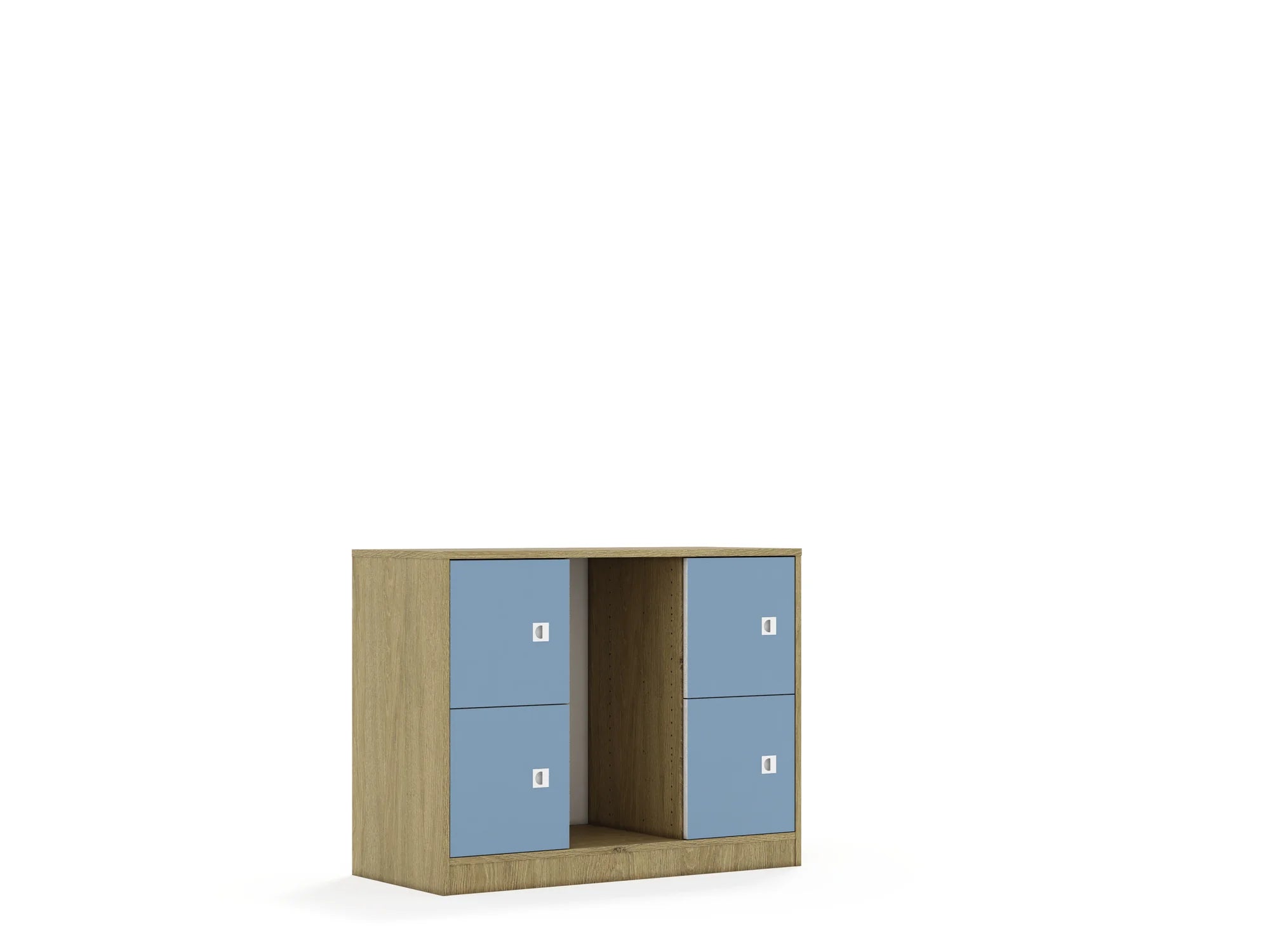 Regał na pojemniki BLOX 110 2PG 4F1 1049x466x813 – dąb / pastelowy niebieski
