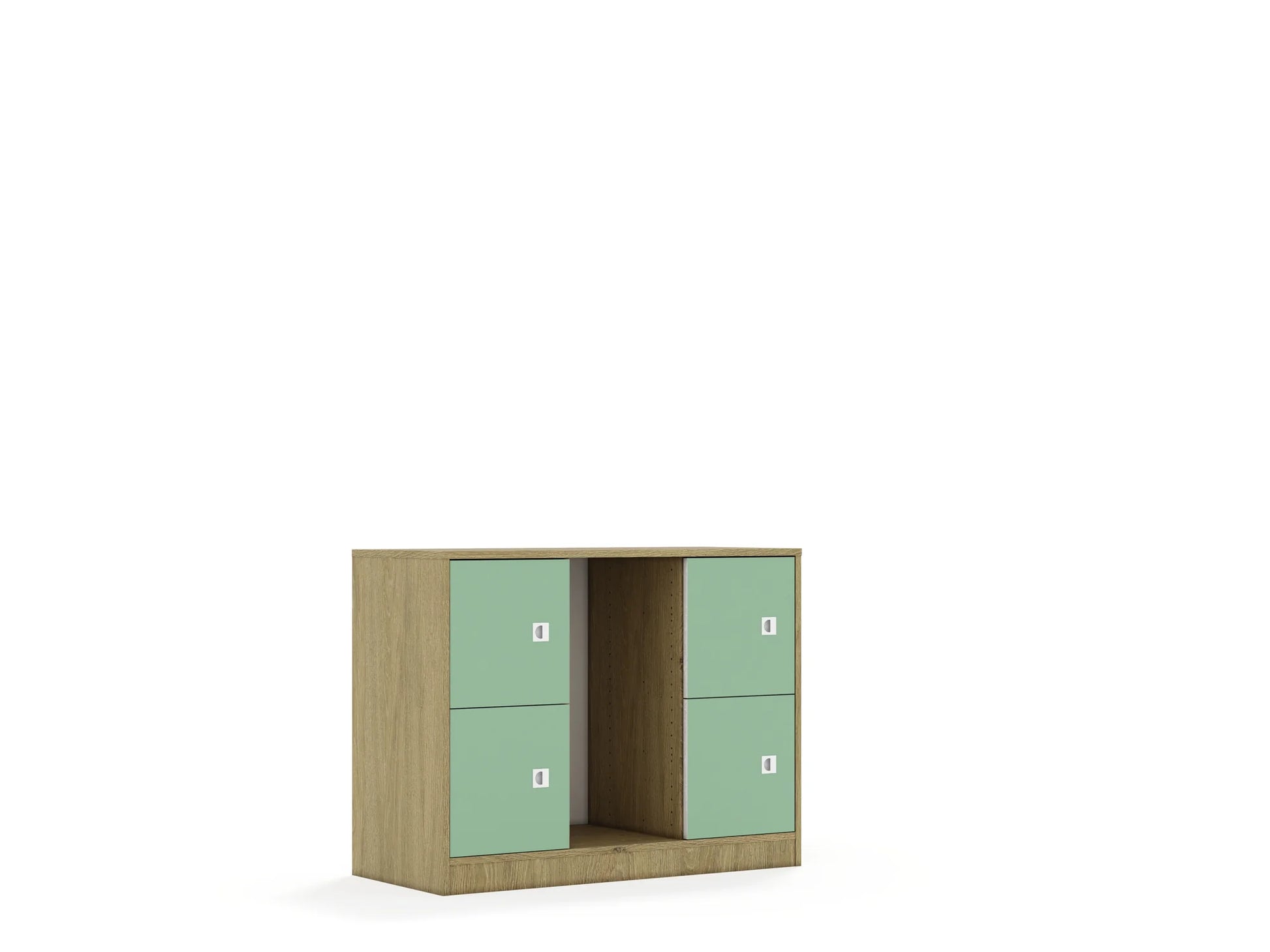 Regał na pojemniki BLOX 110 2PG 4F1 1049x466x813 – dąb / pastelowy zielony