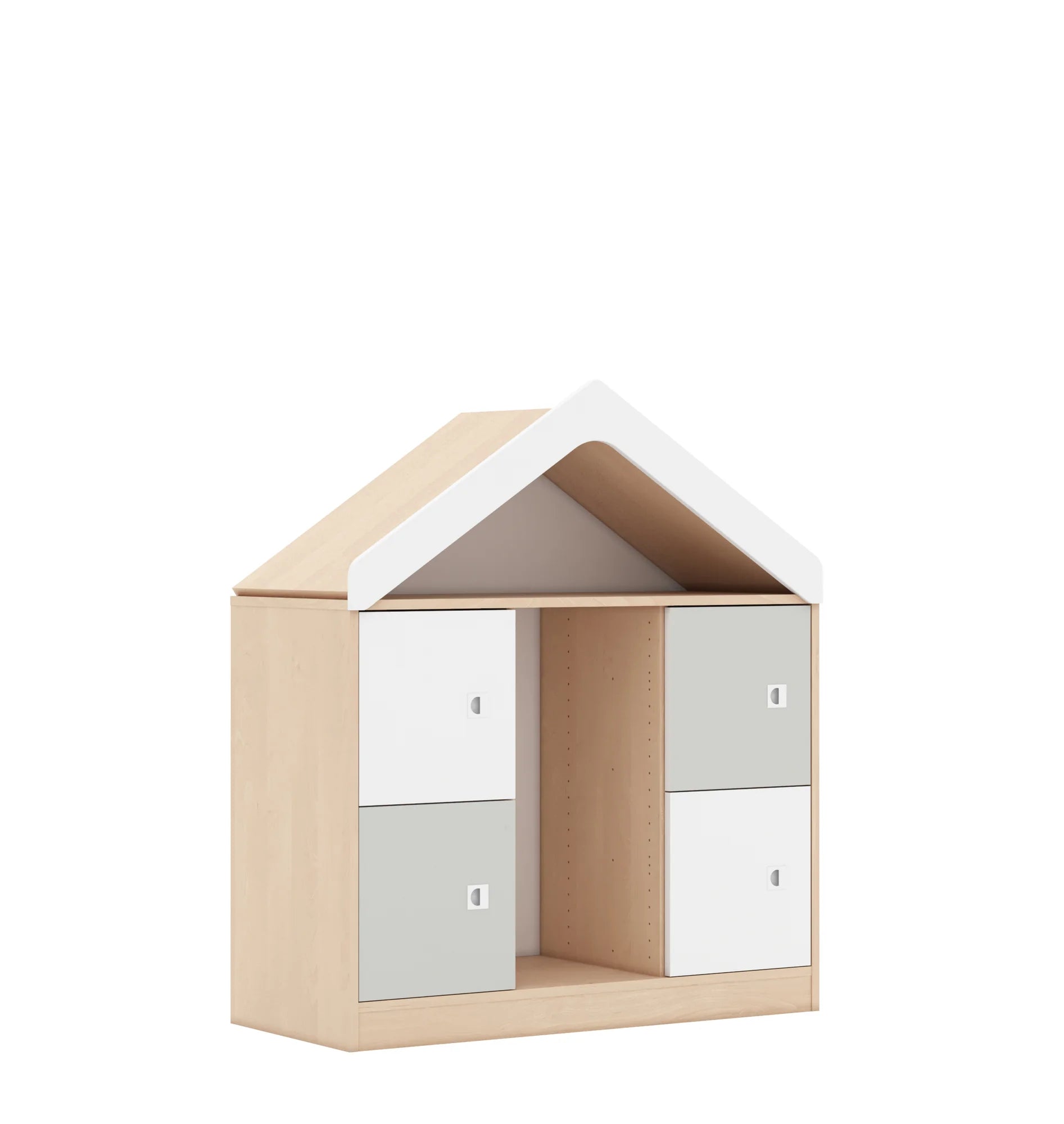 Regał na pojemniki BLOX 110 2PG 4F1 z daszkiem 1049x466x1223 – brzoza / biały/jasny szary