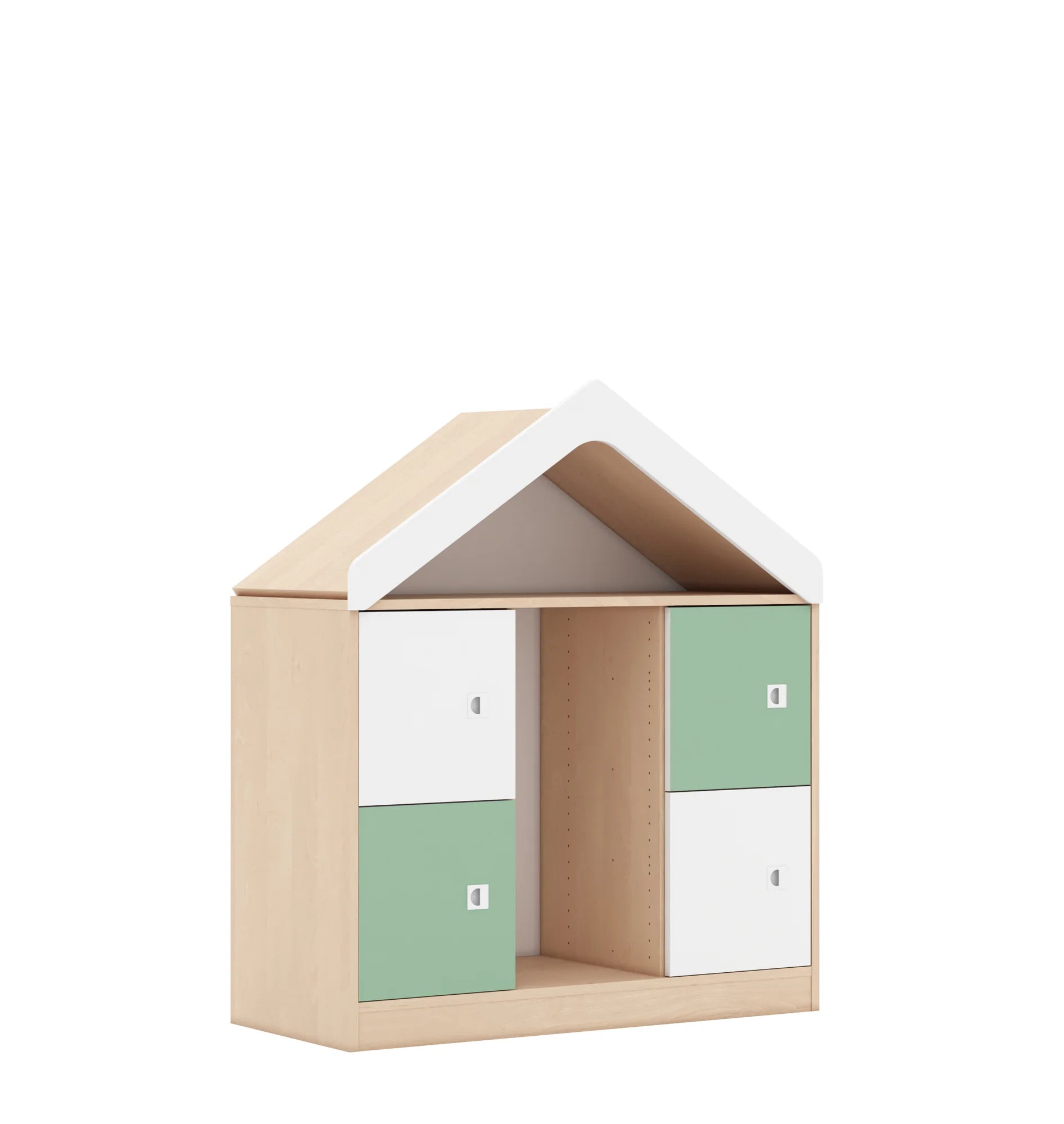 Regał na pojemniki BLOX 110 2PG 4F1 z daszkiem 1049x466x1223 – brzoza / biały/pastelowy zielony