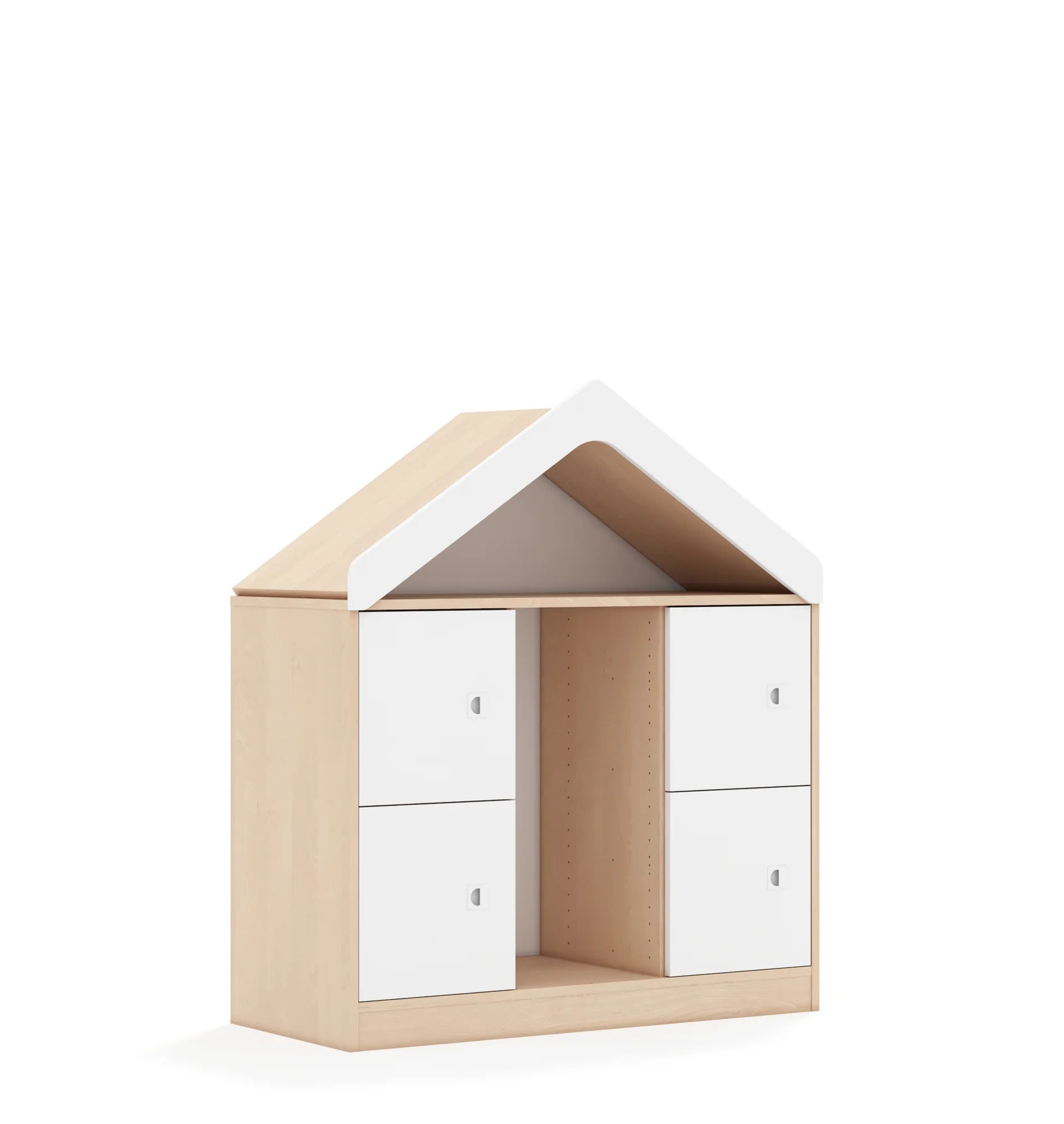 Regał na pojemniki BLOX 110 2PG 4F1 z daszkiem 1049x466x1223 – brzoza / biały