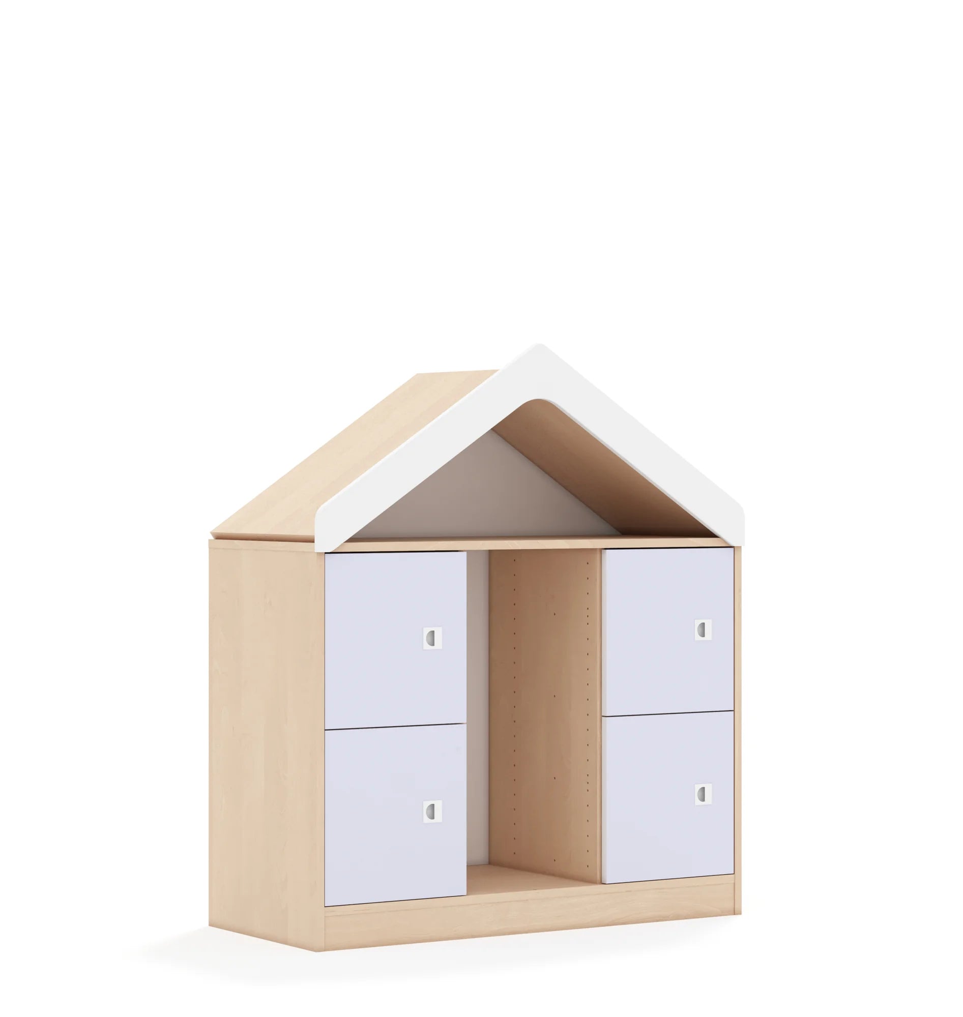 Regał na pojemniki BLOX 110 2PG 4F1 z daszkiem 1049x466x1223 – brzoza / pastelowy fioletowy