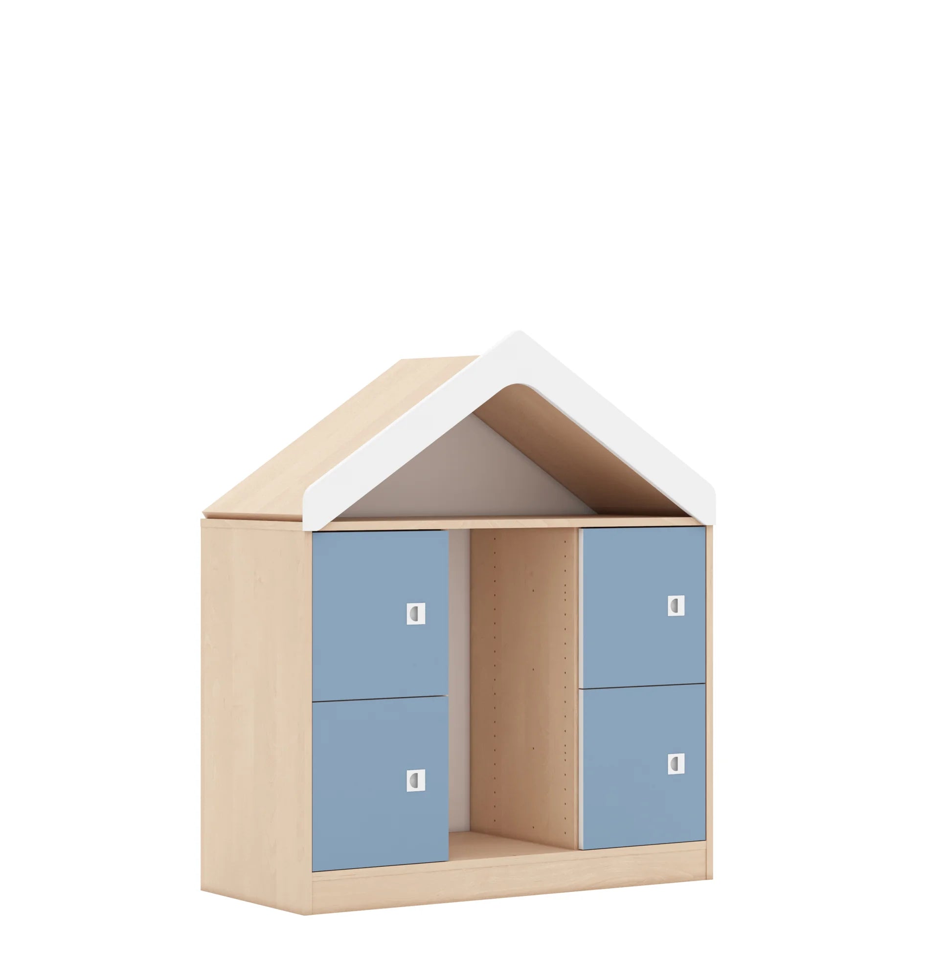 Regał na pojemniki BLOX 110 2PG 4F1 z daszkiem 1049x466x1223 – brzoza / pastelowy niebieski