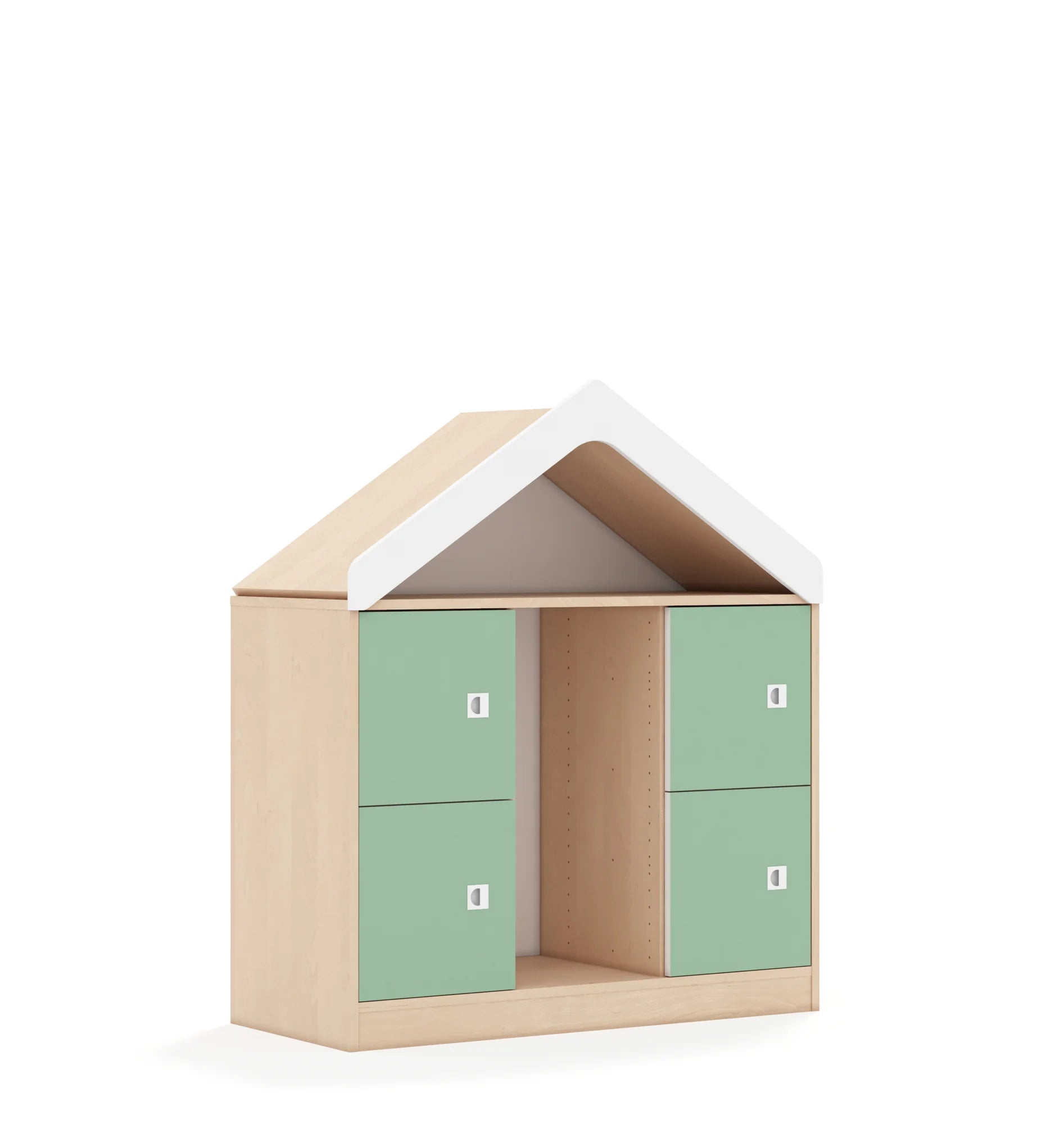 Regał na pojemniki BLOX 110 2PG 4F1 z daszkiem 1049x466x1223 – brzoza / pastelowy zielony