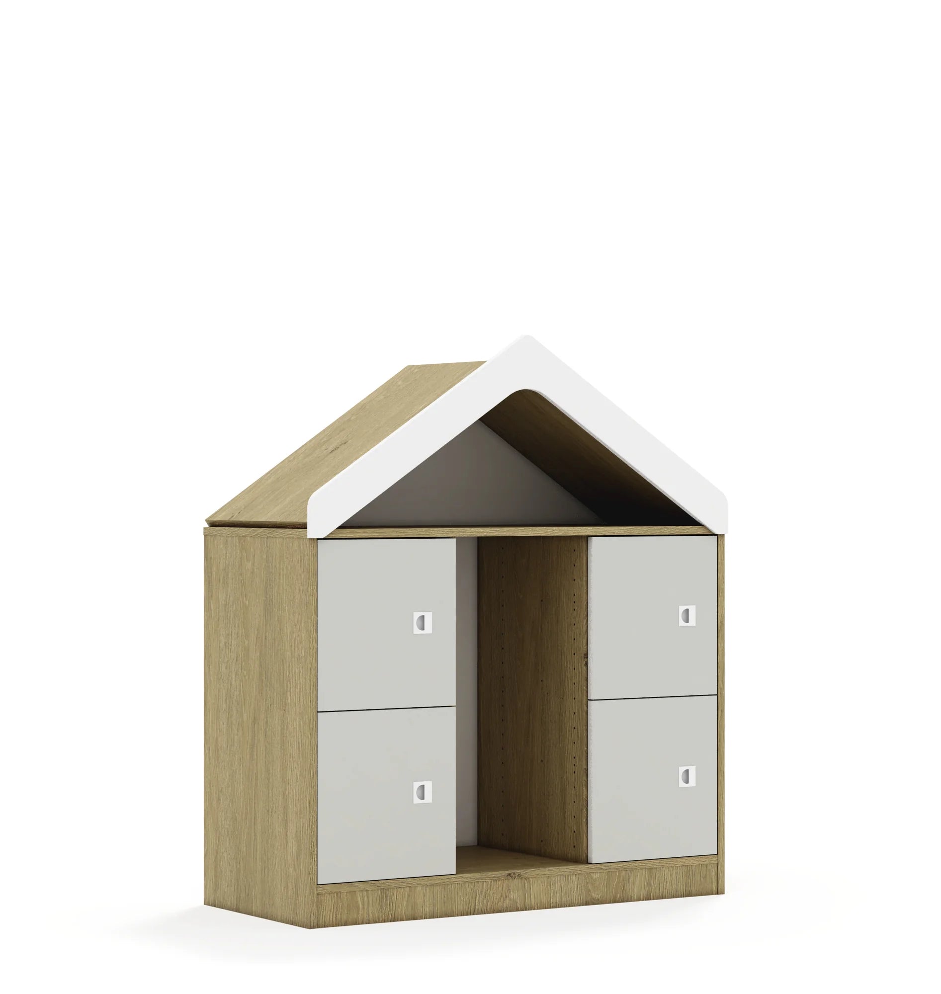 Regał na pojemniki BLOX 110 2PG 4F1 z daszkiem 1049x466x1223 – dąb / jasny szary