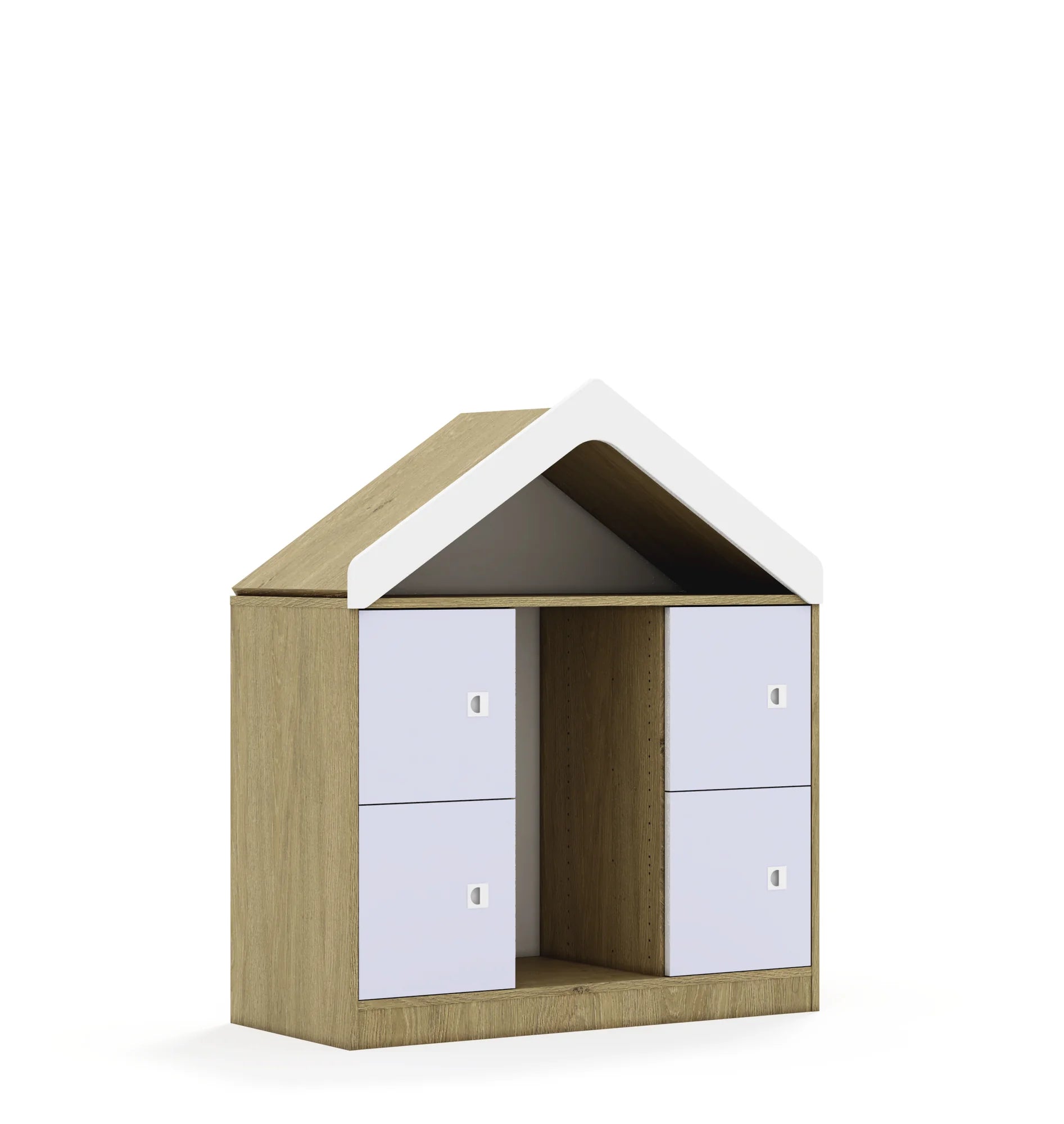 Regał na pojemniki BLOX 110 2PG 4F1 z daszkiem 1049x466x1223 – dąb / pastelowy fioletowy
