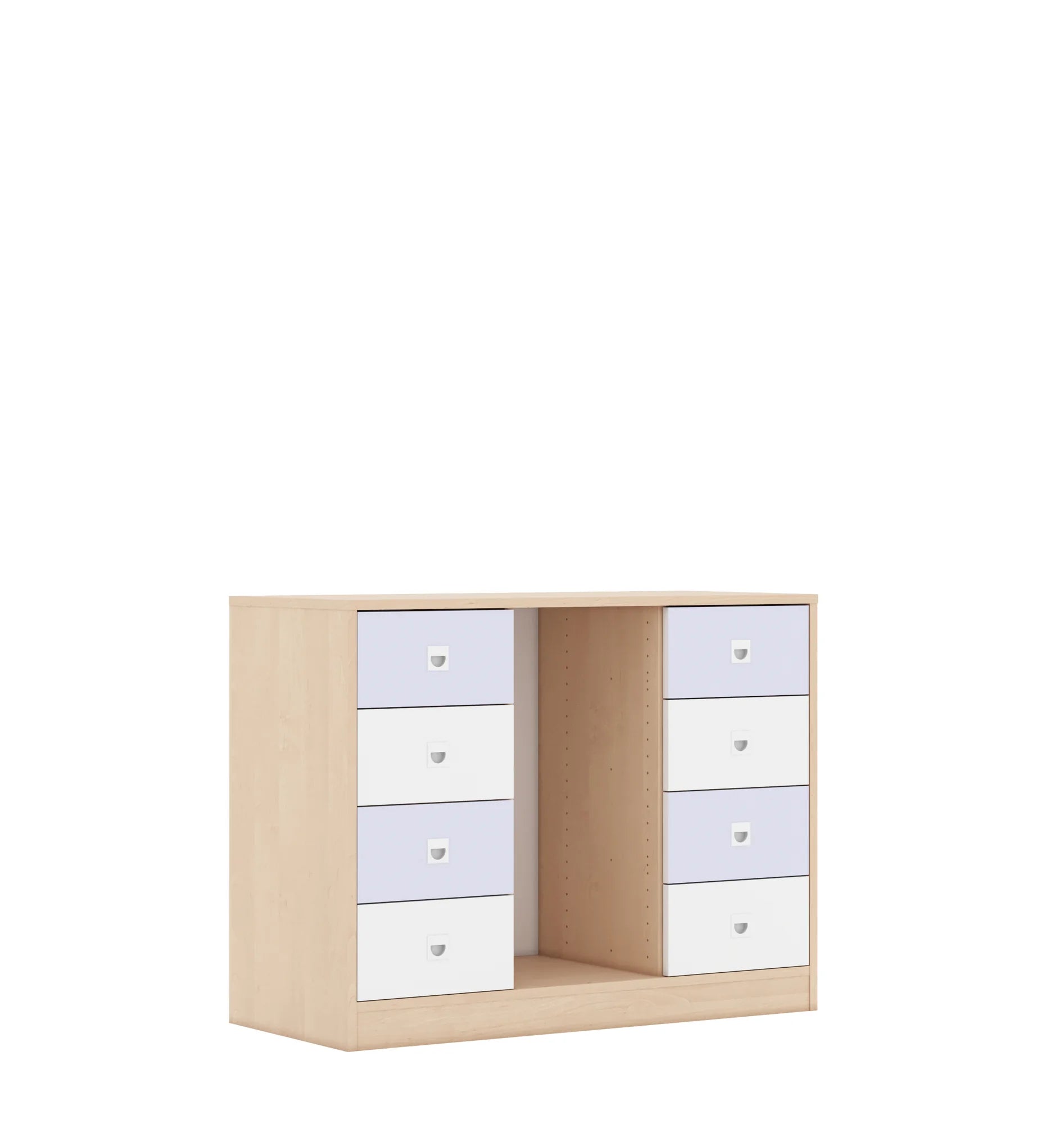 Regał na pojemniki BLOX 110 2PG 8SB 1049x466x813 – brzoza / biały/pastelowy fioletowy