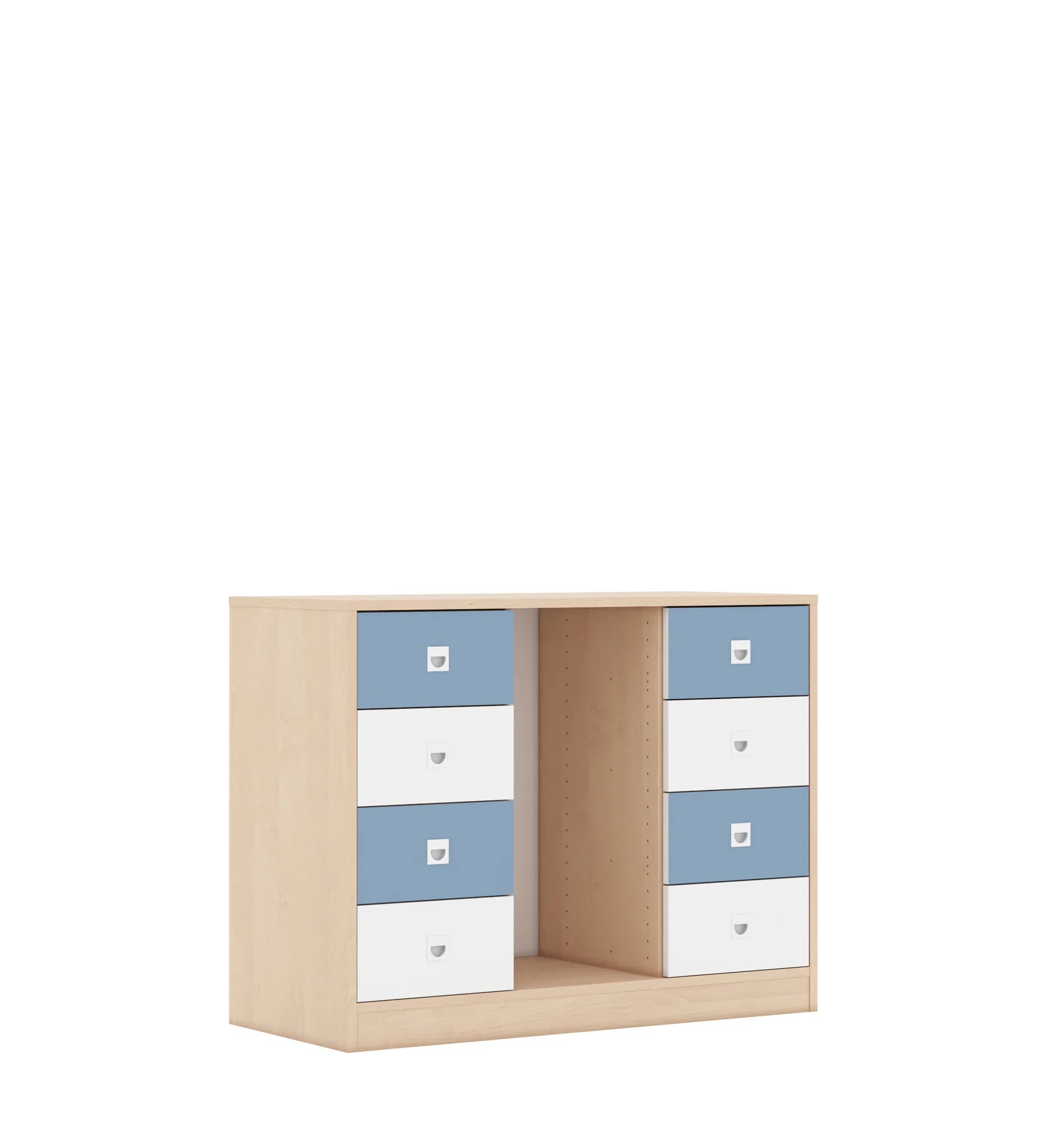 Regał na pojemniki BLOX 110 2PG 8SB 1049x466x813 – brzoza / biały/pastelowy niebieski