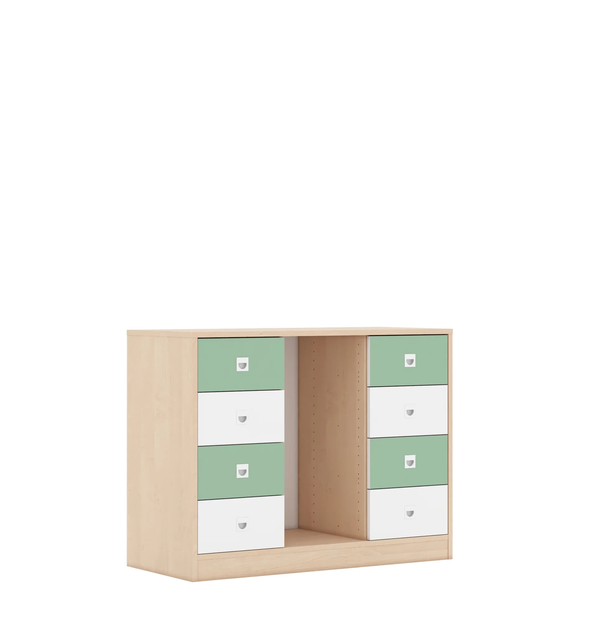 Regał na pojemniki BLOX 110 2PG 8SB 1049x466x813 – brzoza / biały/pastelowy zielony