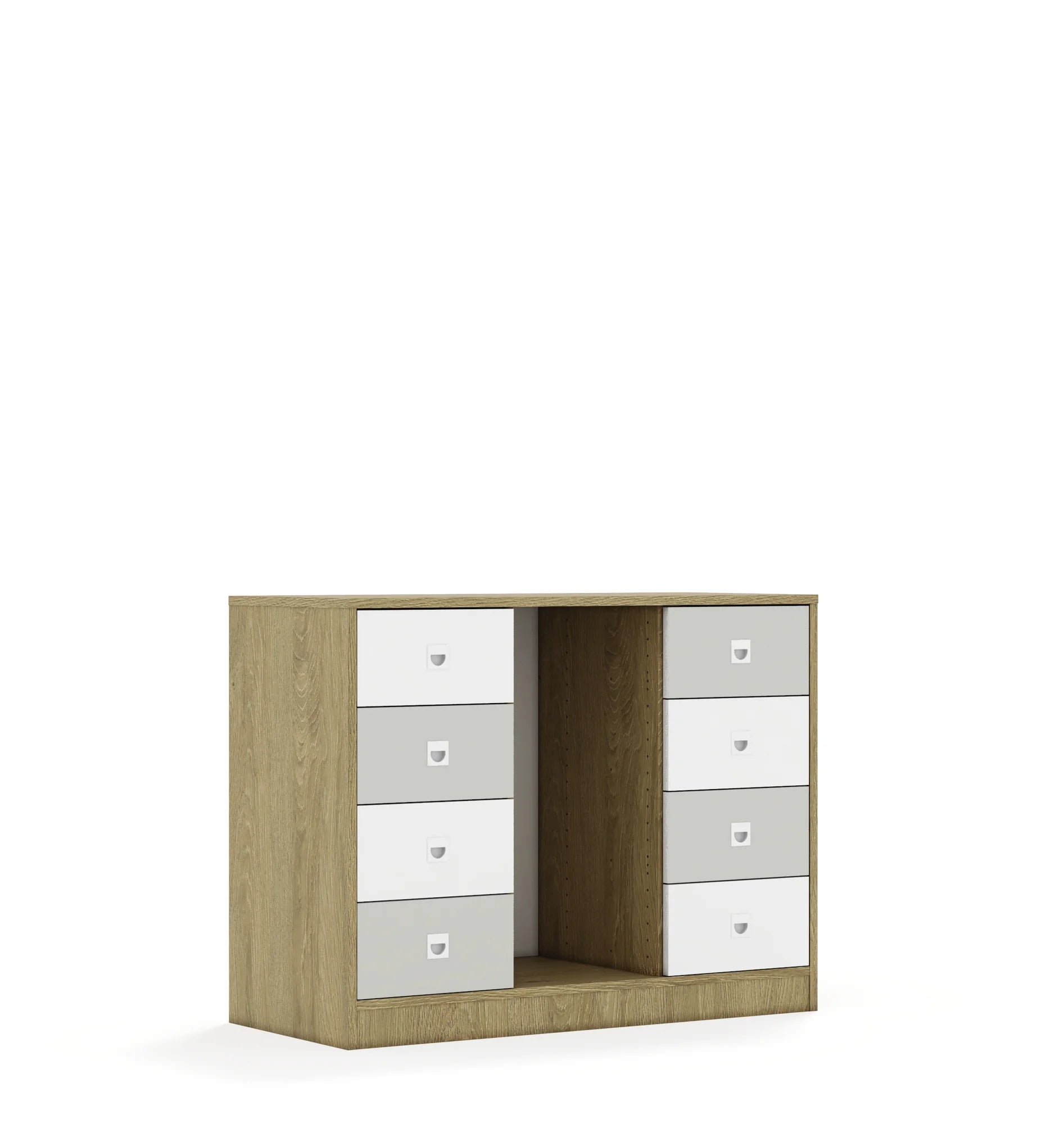Regał na pojemniki BLOX 110 2PG 8SB 1049x466x813 – dąb / biały/jasny szary