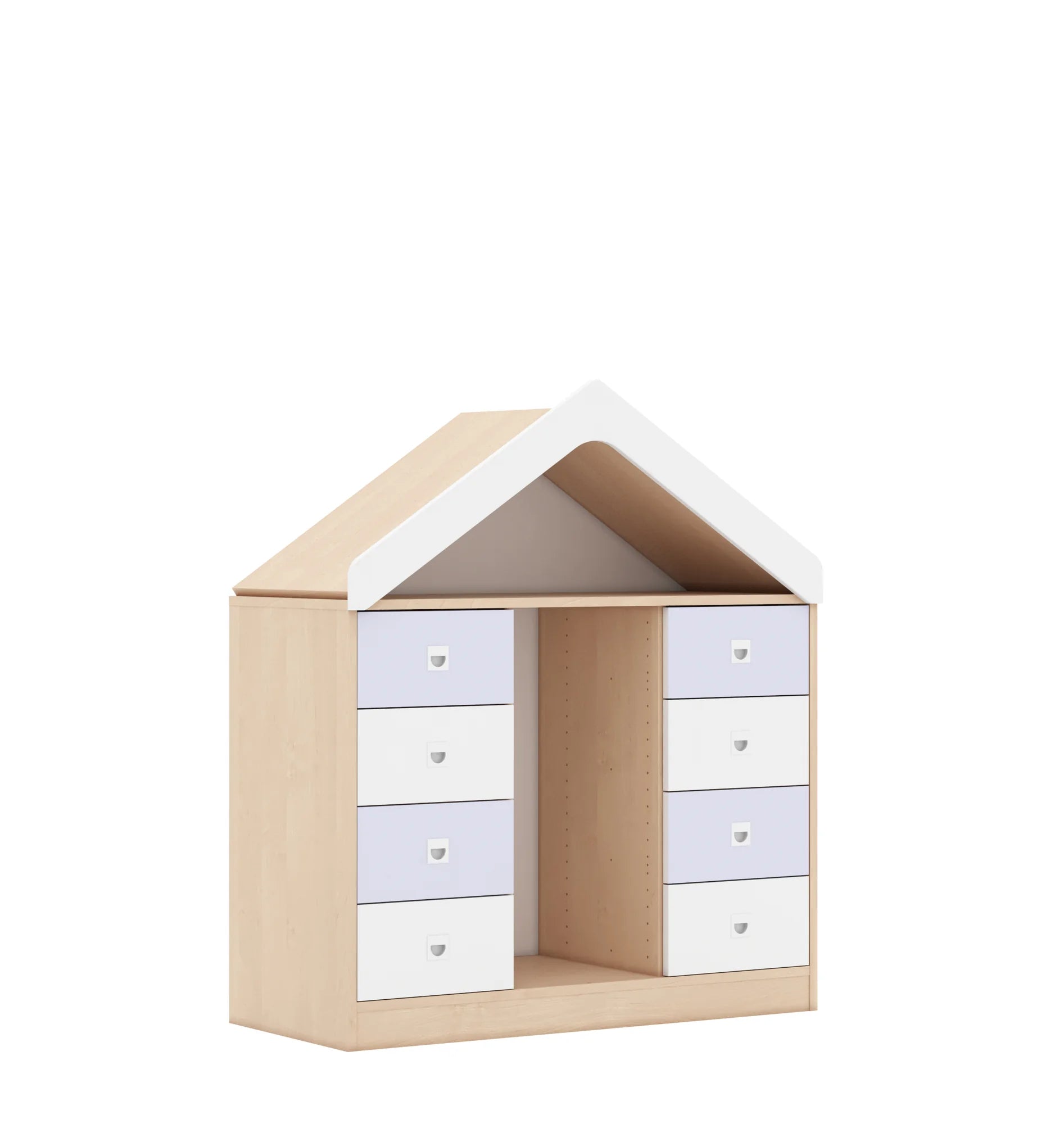 Regał na pojemniki BLOX 110 2PG 8SB z daszkiem 1049x466x1223 – brzoza / biały/pastelowy fioletowy