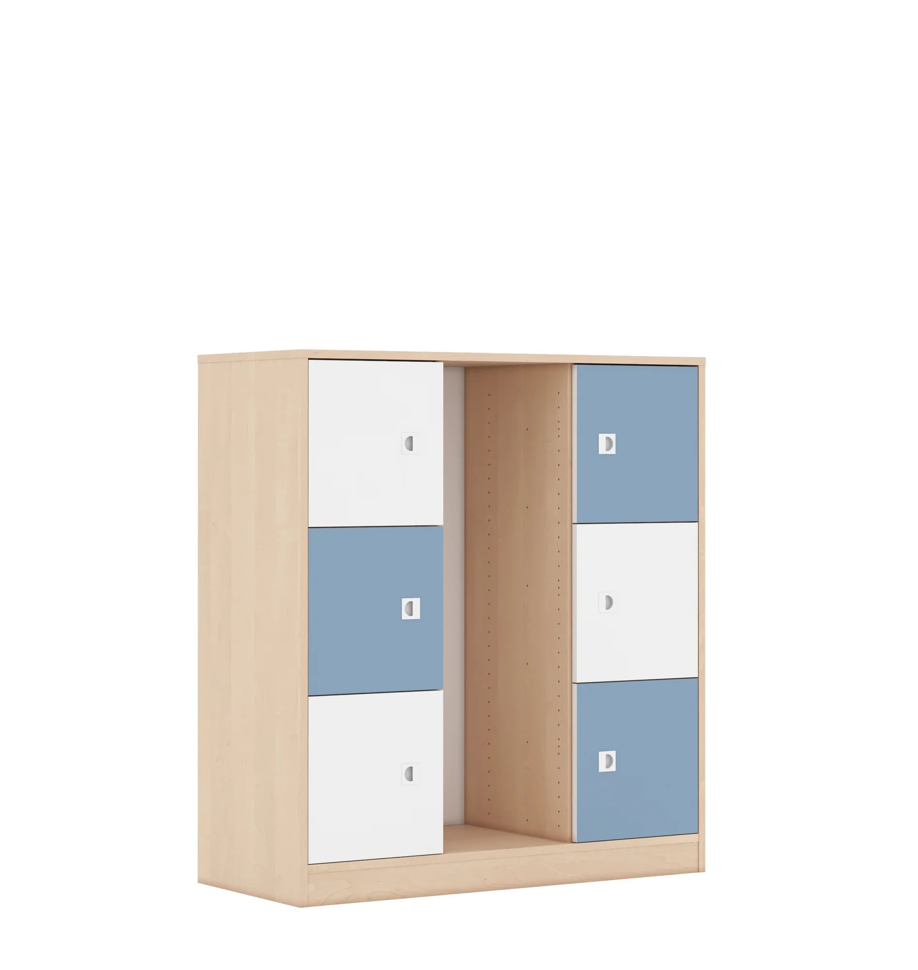 Regał na pojemniki BLOX 110 3PG 6F1 1049x466x1165 – brzoza / biały/pastelowy niebieski