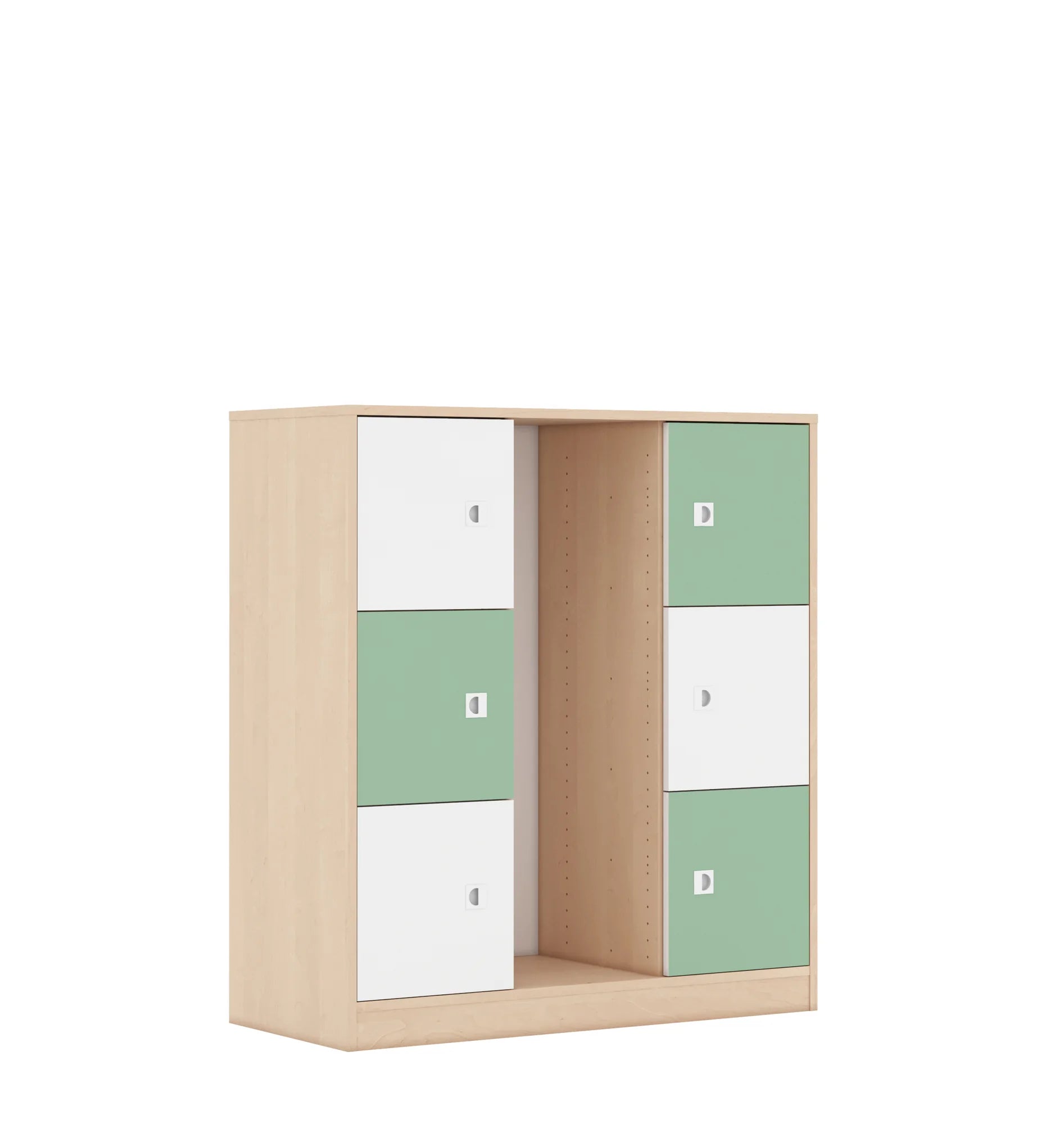 Regał na pojemniki BLOX 110 3PG 6F1 1049x466x1165 – brzoza / biały/pastelowy zielony