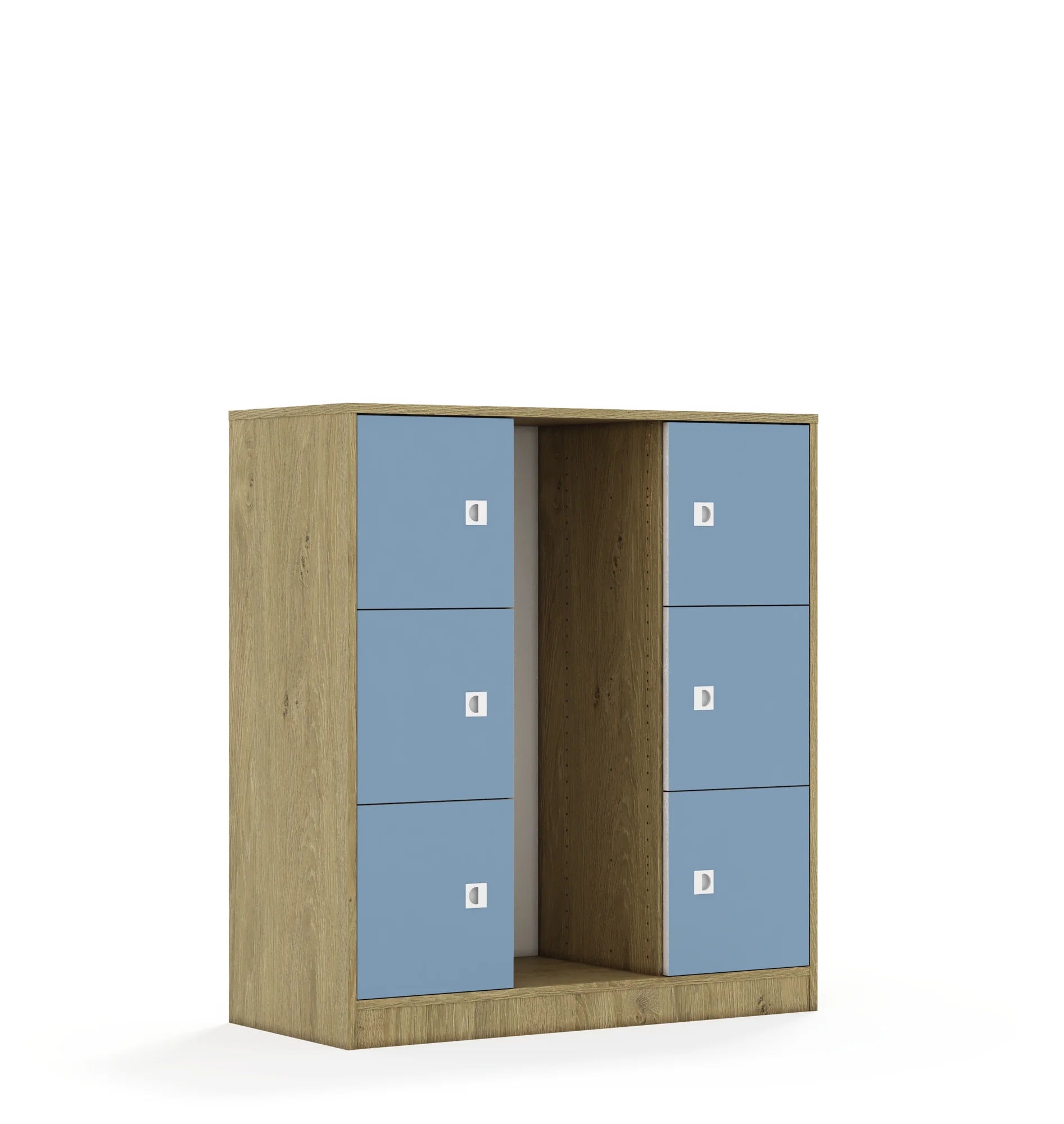 Regał na pojemniki BLOX 110 3PG 6F1 1049x466x1165 – dąb / pastelowy niebieski