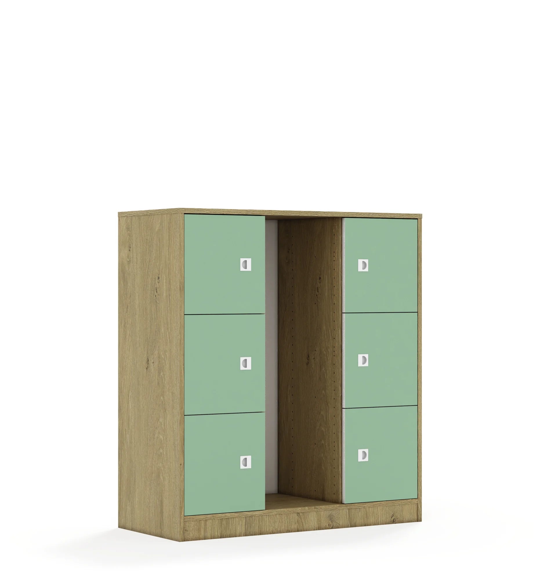 Regał na pojemniki BLOX 110 3PG 6F1 1049x466x1165 – dąb / pastelowy zielony