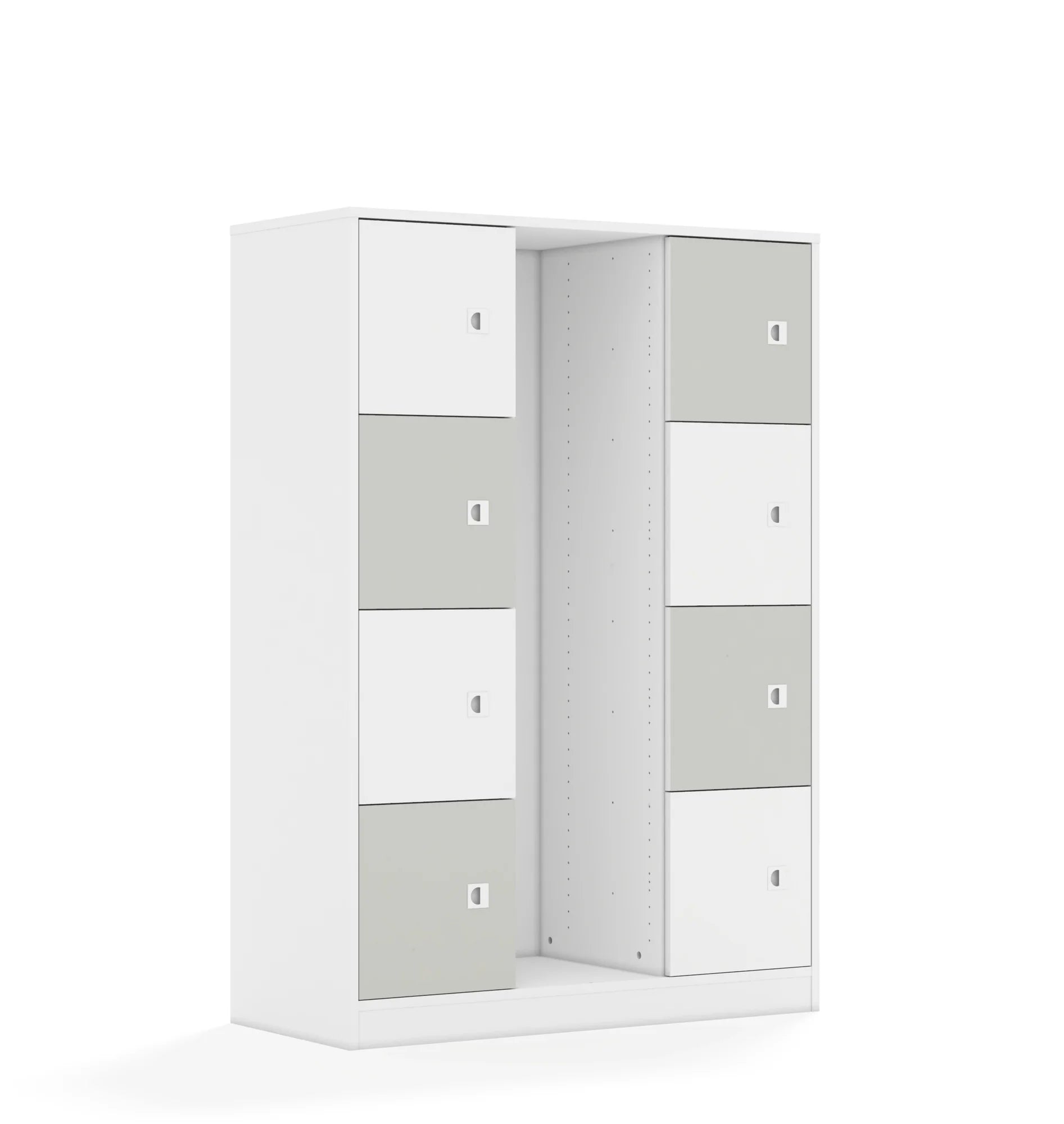 Regał na pojemniki BLOX 110 4PG 8F1 1049x466x1517 – biały / biały/jasny szary