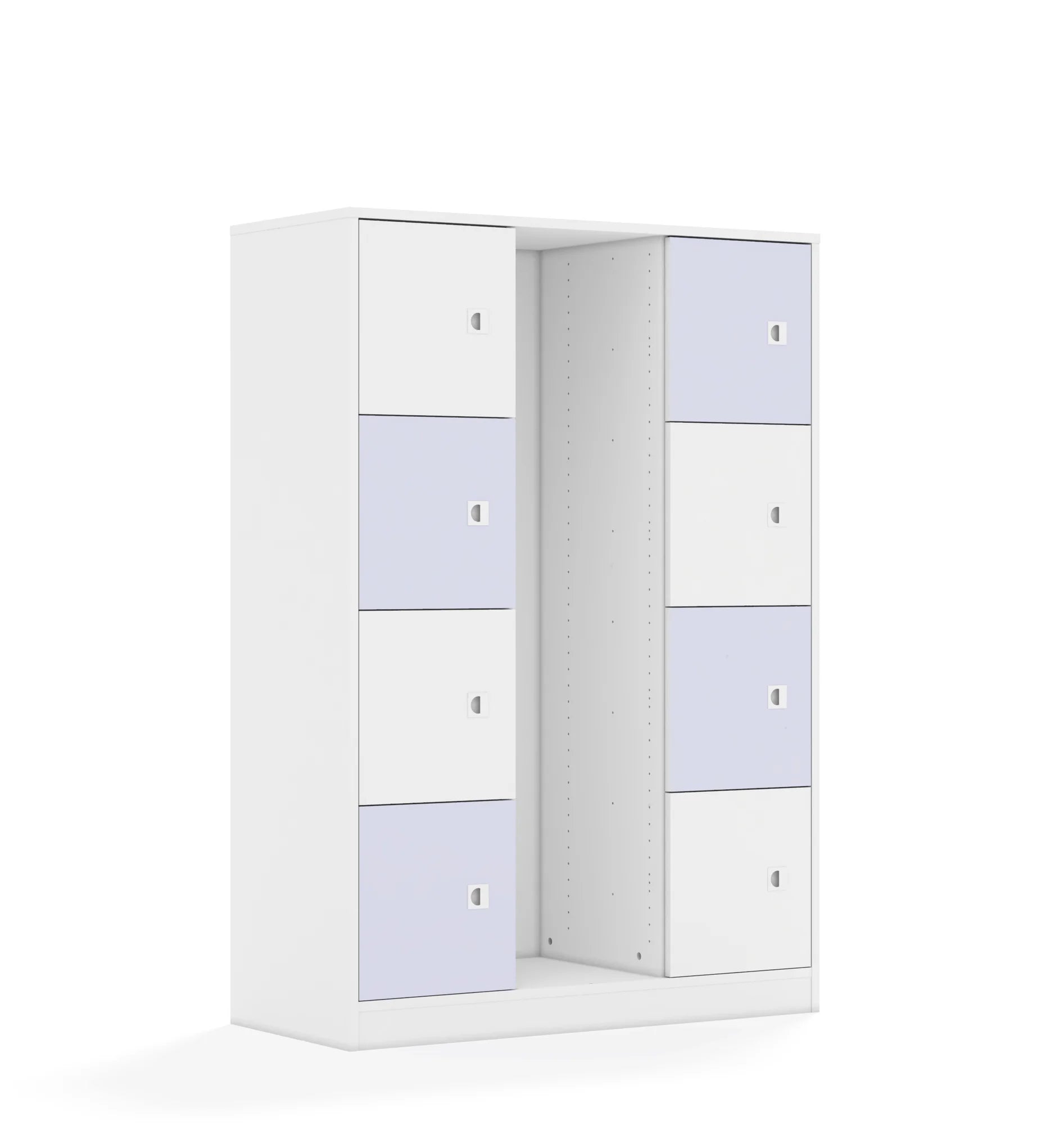 Regał na pojemniki BLOX 110 4PG 8F1 1049x466x1517 – biały / biały/pastelowy fioletowy