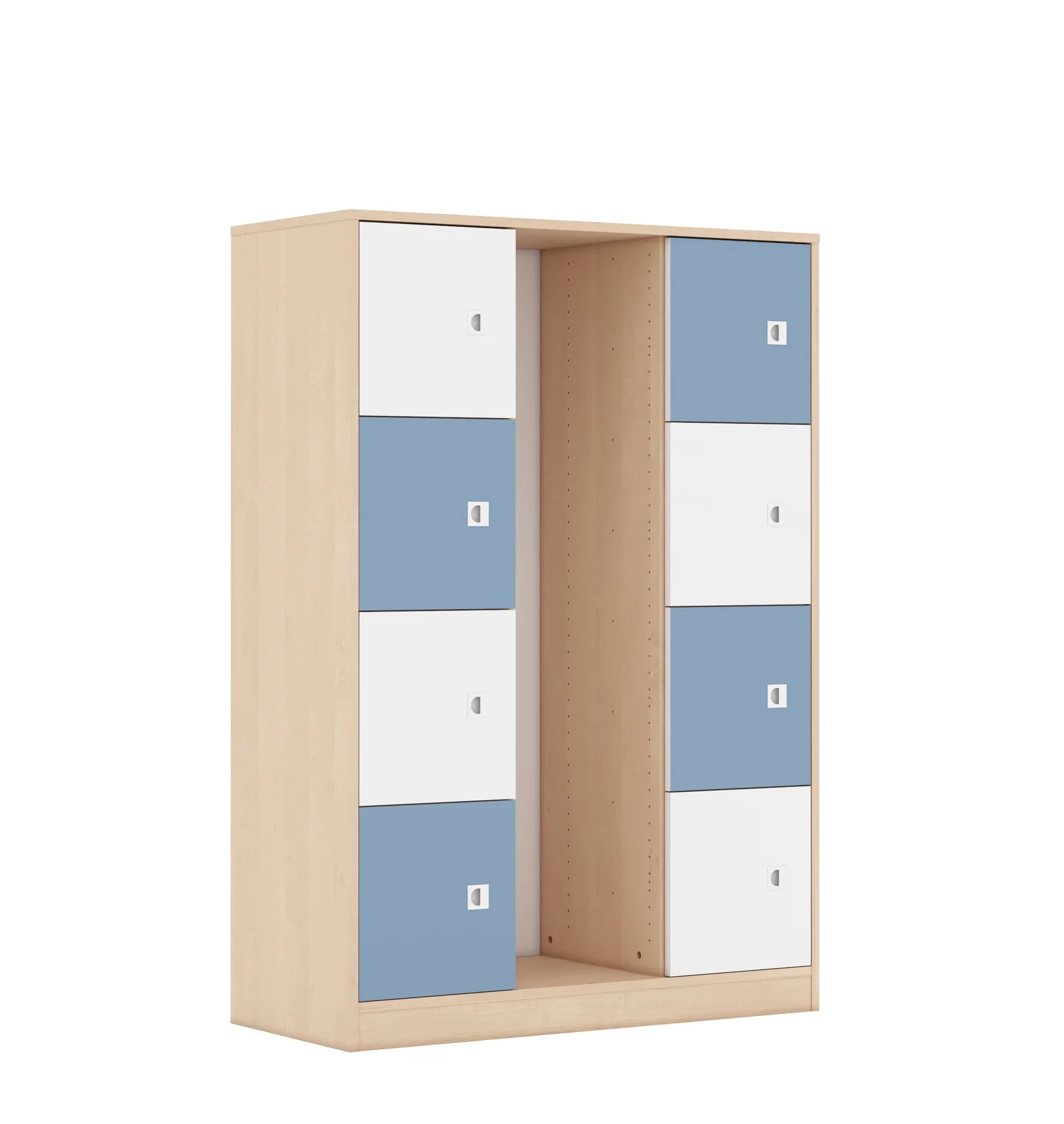 Regał na pojemniki BLOX 110 4PG 8F1 1049x466x1517 – brzoza / biały/pastelowy niebieski