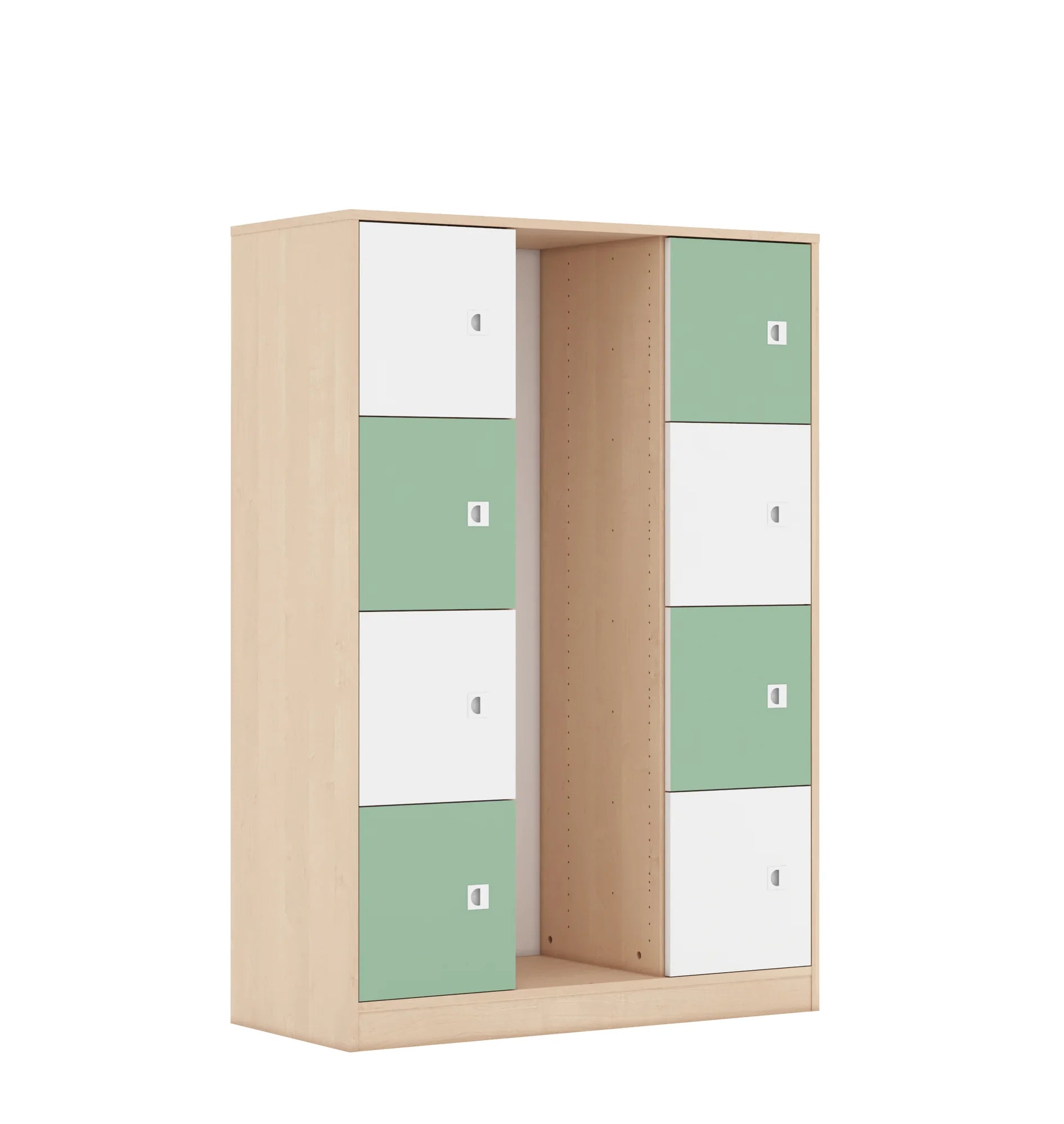 Regał na pojemniki BLOX 110 4PG 8F1 1049x466x1517 – brzoza / biały/pastelowy zielony
