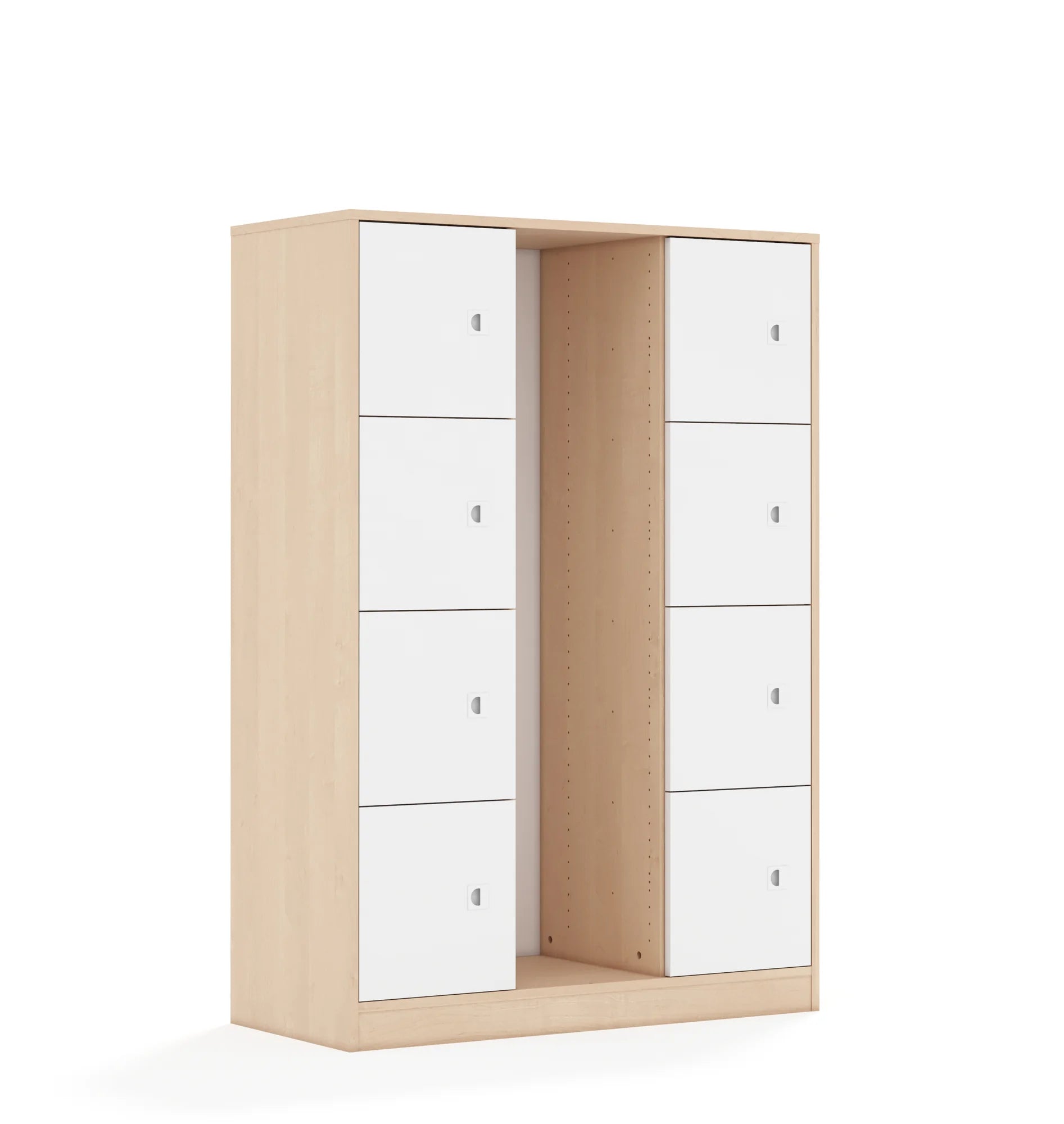 Regał na pojemniki BLOX 110 4PG 8F1 1049x466x1517 – brzoza / biały