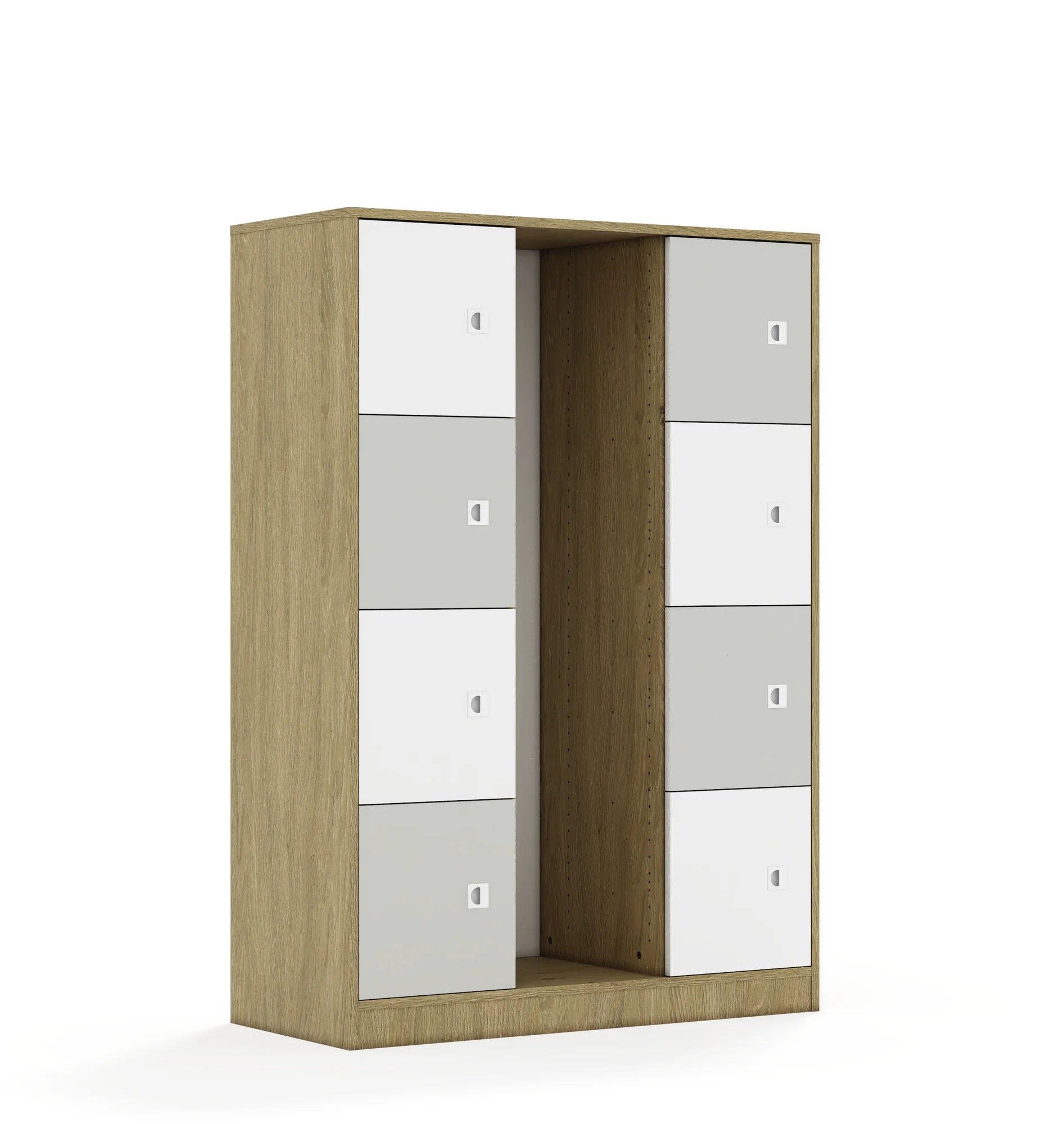 Regał na pojemniki BLOX 110 4PG 8F1 1049x466x1517 – dąb / biały/jasny szary