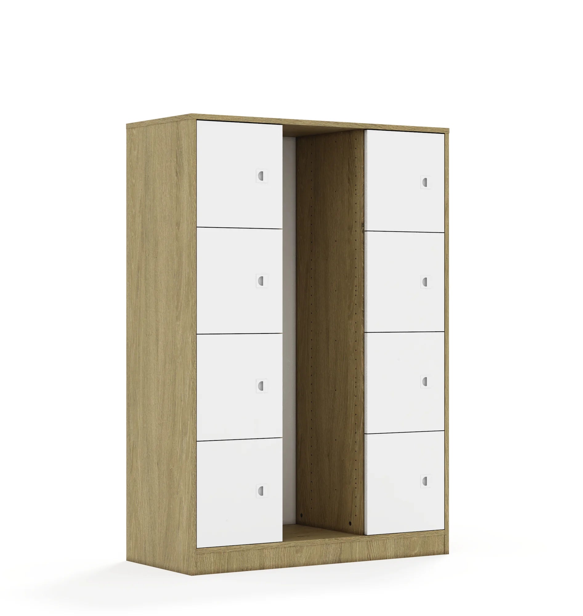 Regał na pojemniki BLOX 110 4PG 8F1 1049x466x1517 – dąb / biały