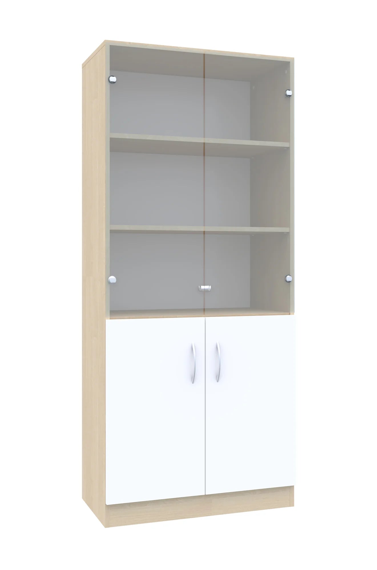 Regał z witryną Simple 80 5P 2F5 800x400x1850 – brzoza / biały