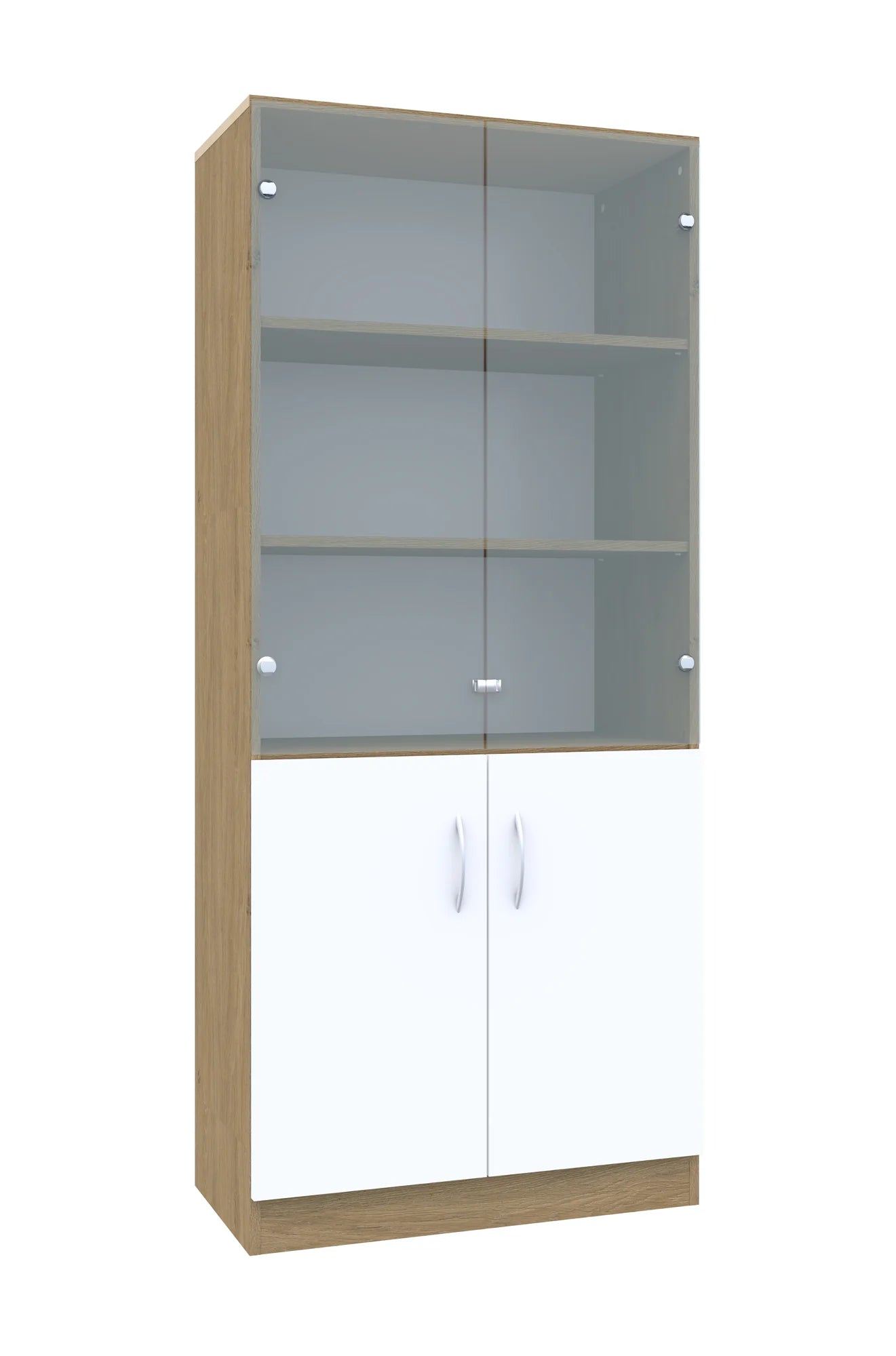 Regał z witryną Simple 80 5P 2F5 800x400x1850 – dąb / biały