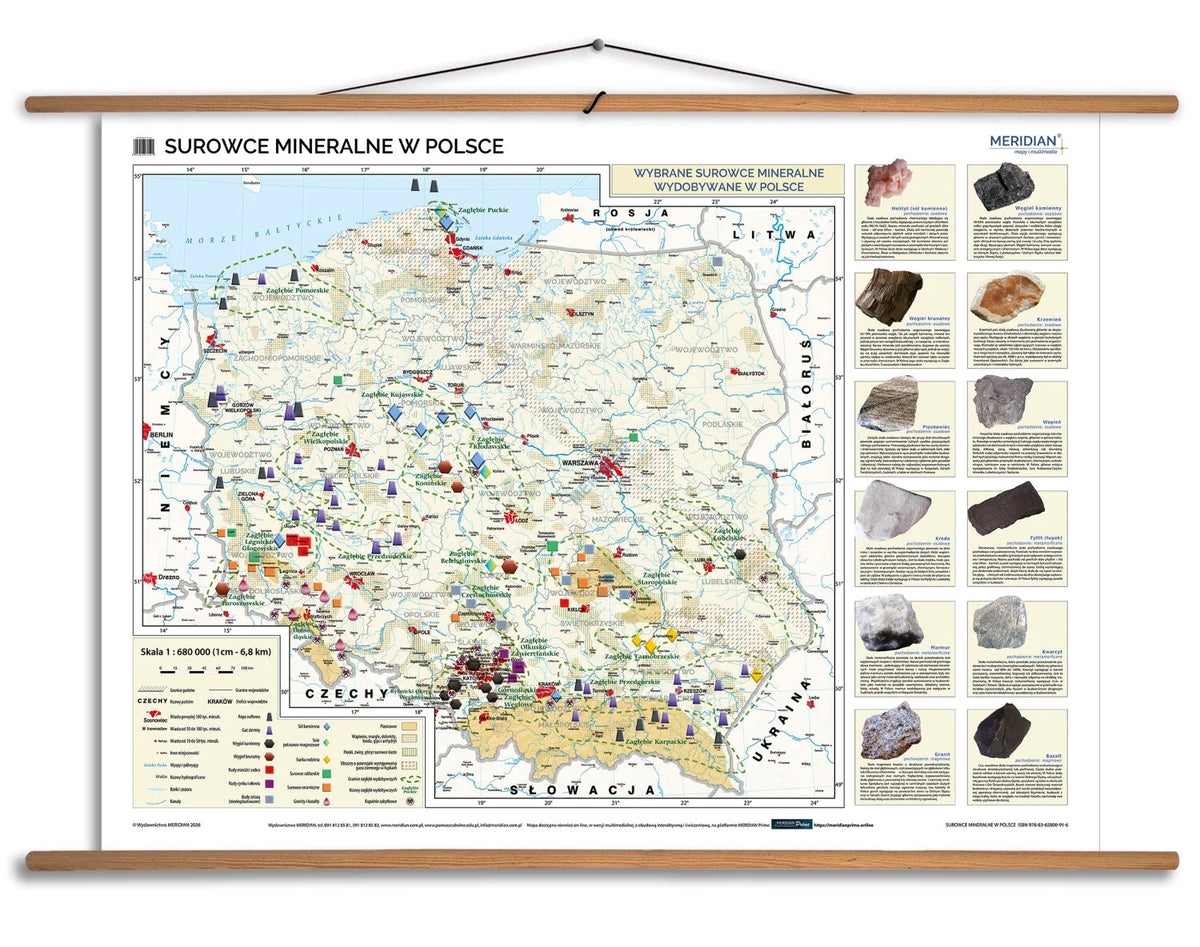 Surowce mineralne w Polsce - mapa ścienna