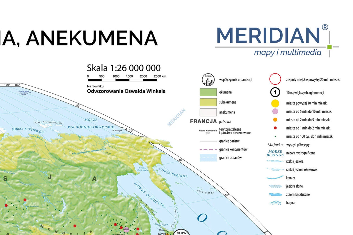 Świat rozmieszczenie ludności - ekumena, subekumena i anekumena - mapa ścienna - zdjęcie 2