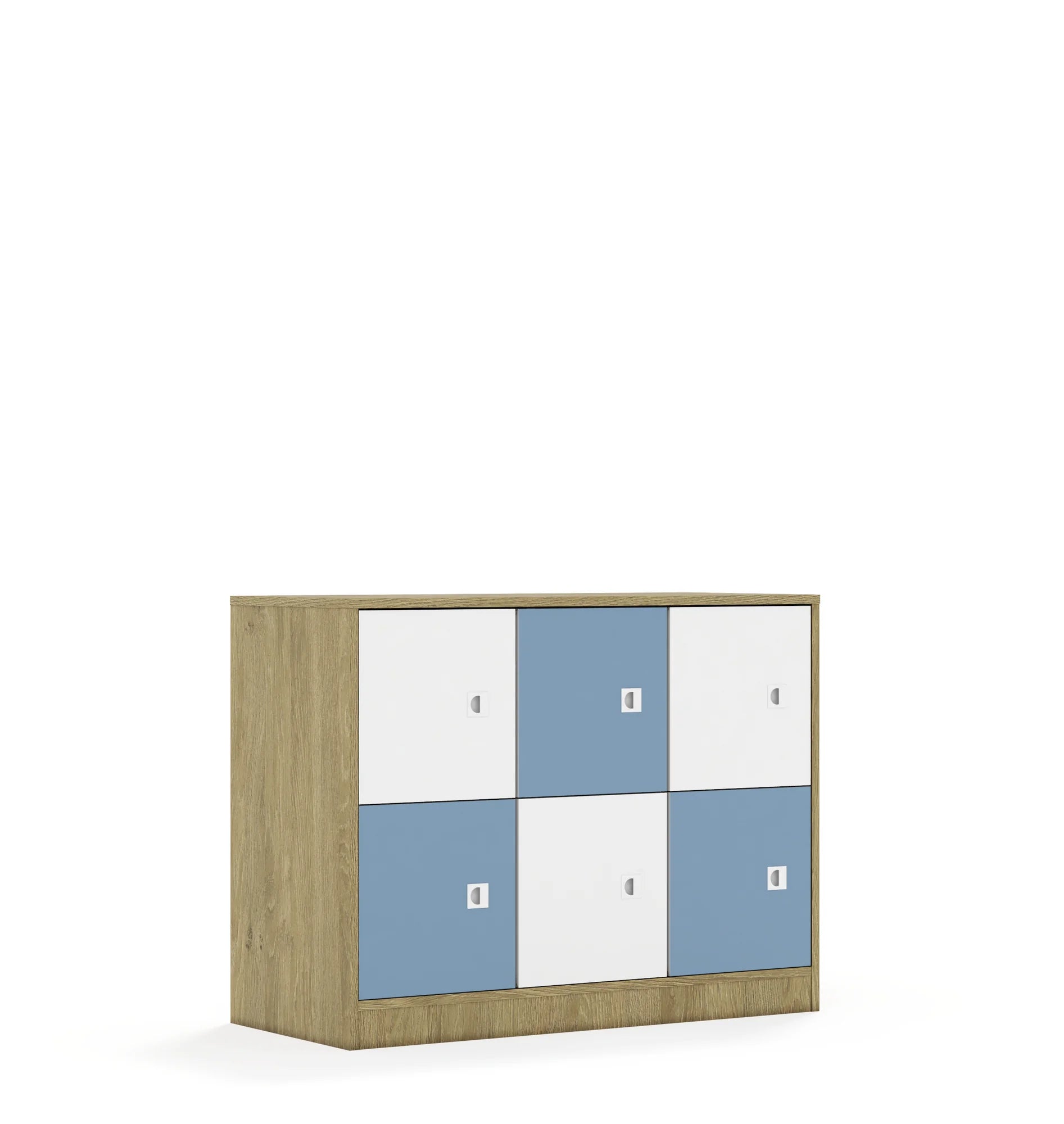 Szafa BLOX 110 2PP 6F1 1049x466x813 – dąb / biały/pastelowy niebieski