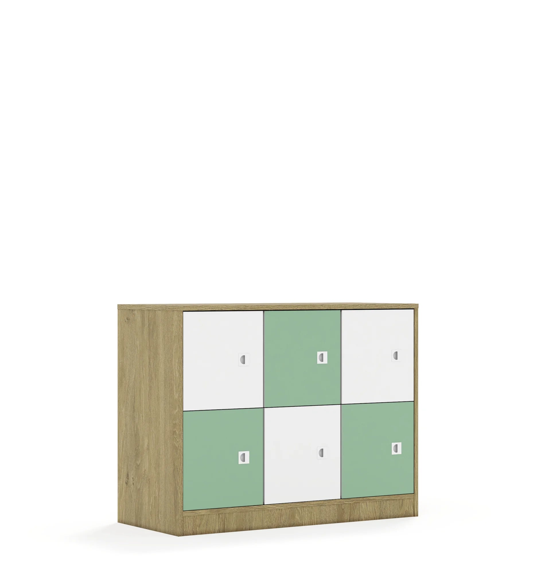 Szafa BLOX 110 2PP 6F1 1049x466x813 – dąb / biały/pastelowy zielony