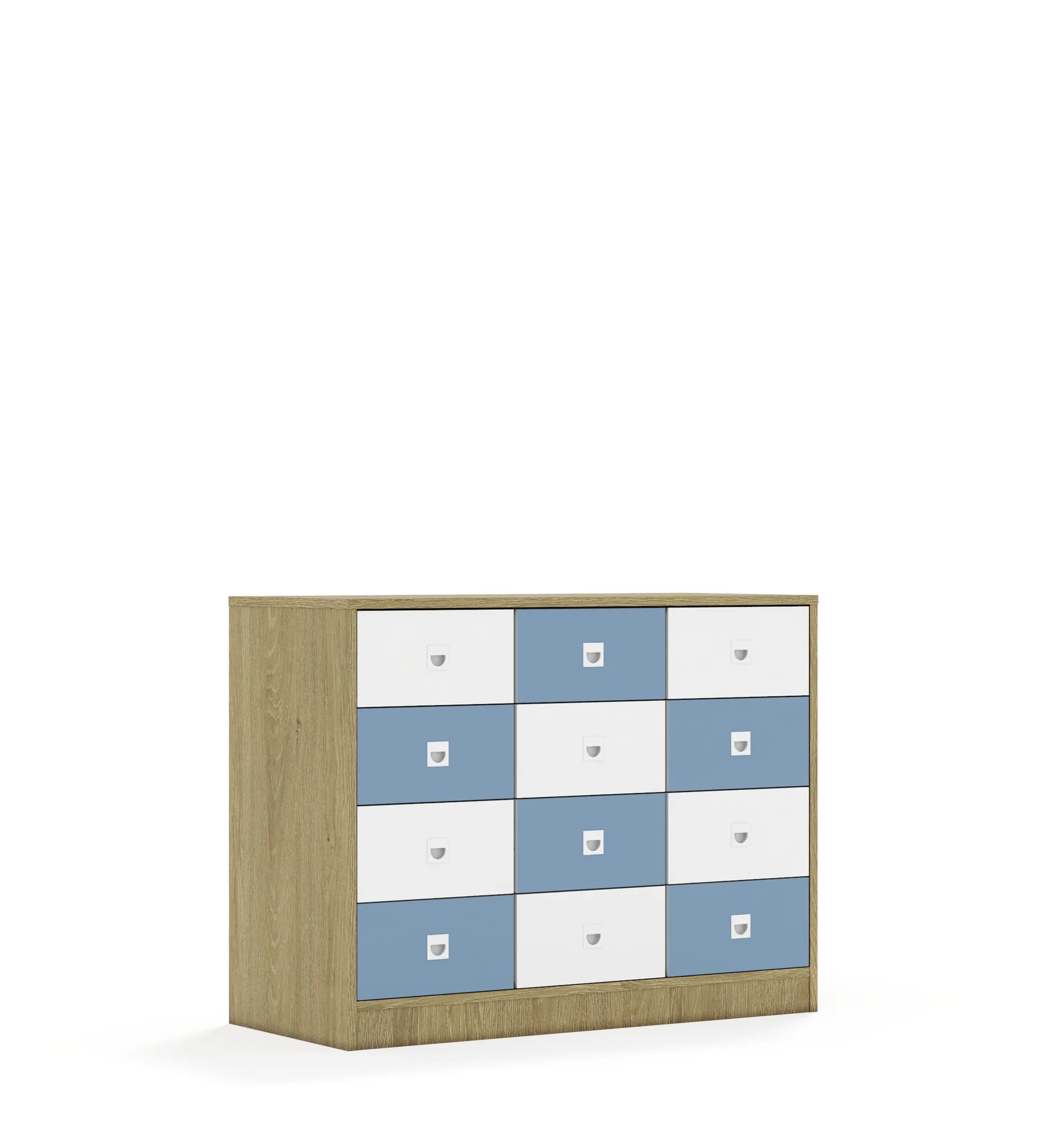 Szafa BLOX 110 2PP 8SB 4SS 1049x466x813 – dąb / biały/pastelowy niebieski