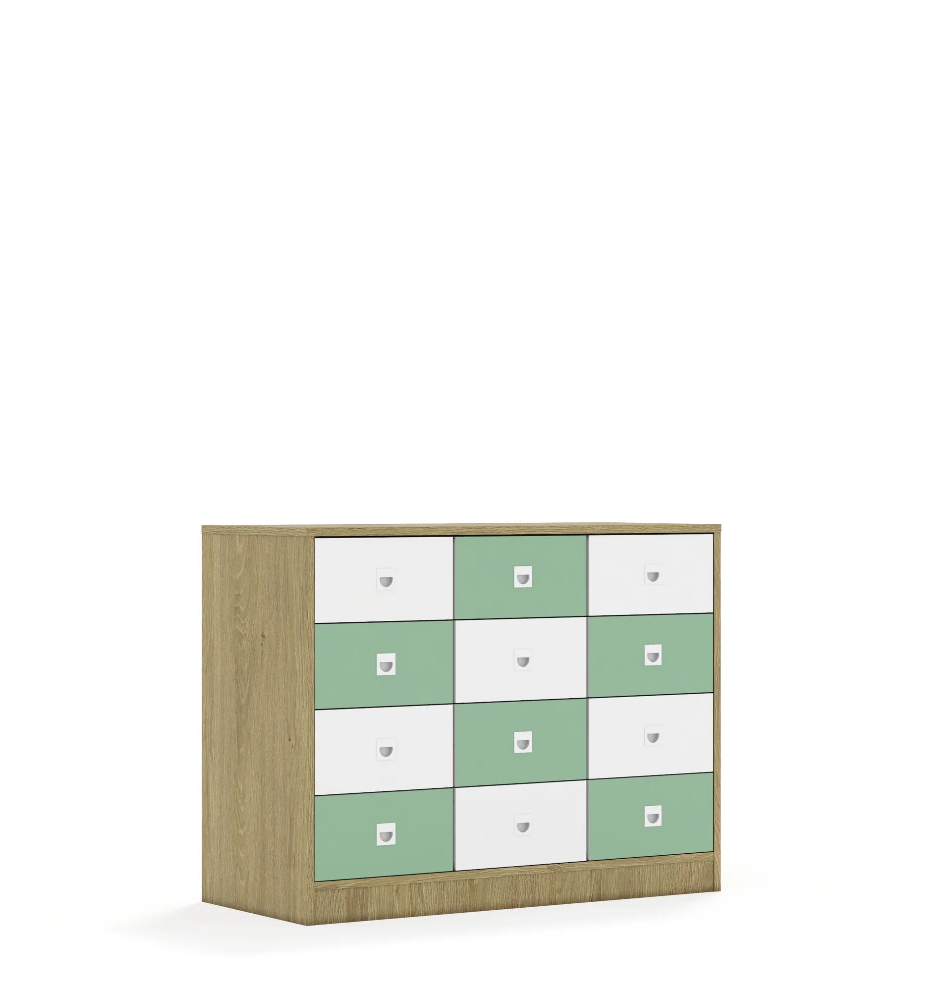 Szafa BLOX 110 2PP 8SB 4SS 1049x466x813 – dąb / biały/pastelowy zielony