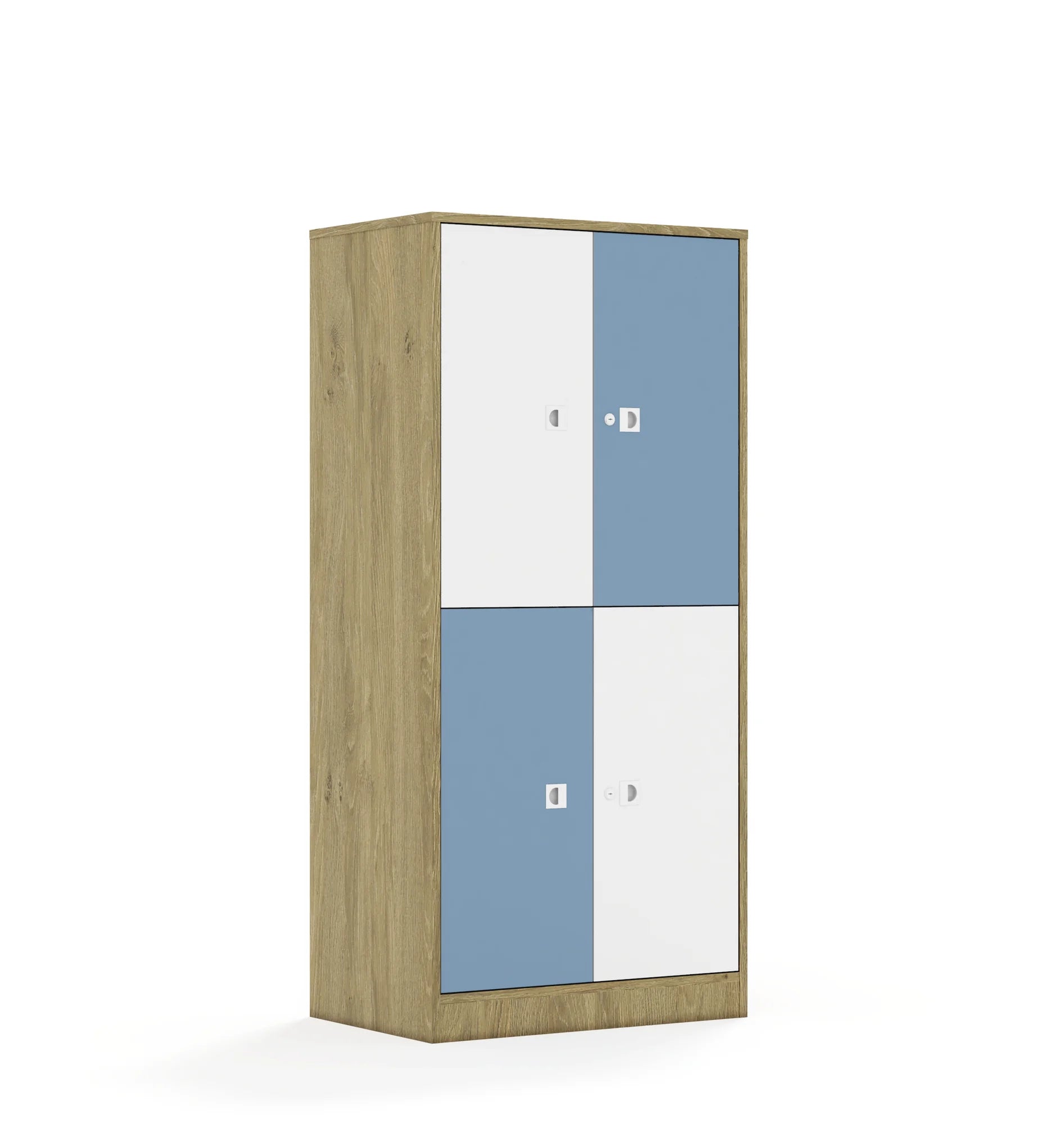 Szafa BLOX 70 4P 4F2 706x466x1517 – dąb / biały/pastelowy niebieski