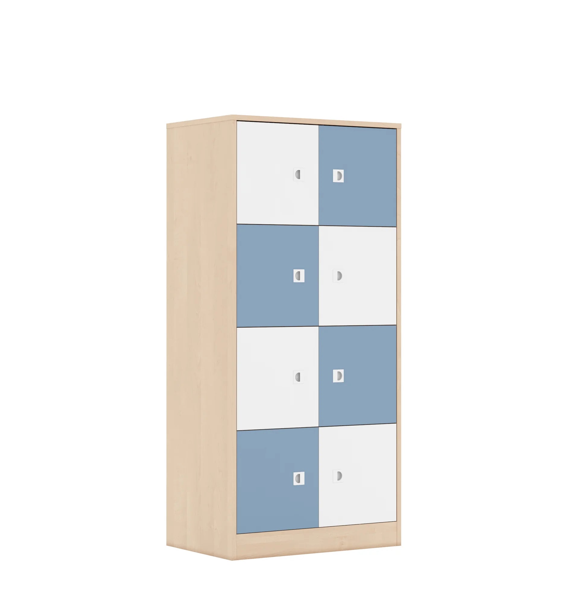 Szafa BLOX 70 4PP 8F1 706x466x1517 – brzoza / biały/pastelowy niebieski