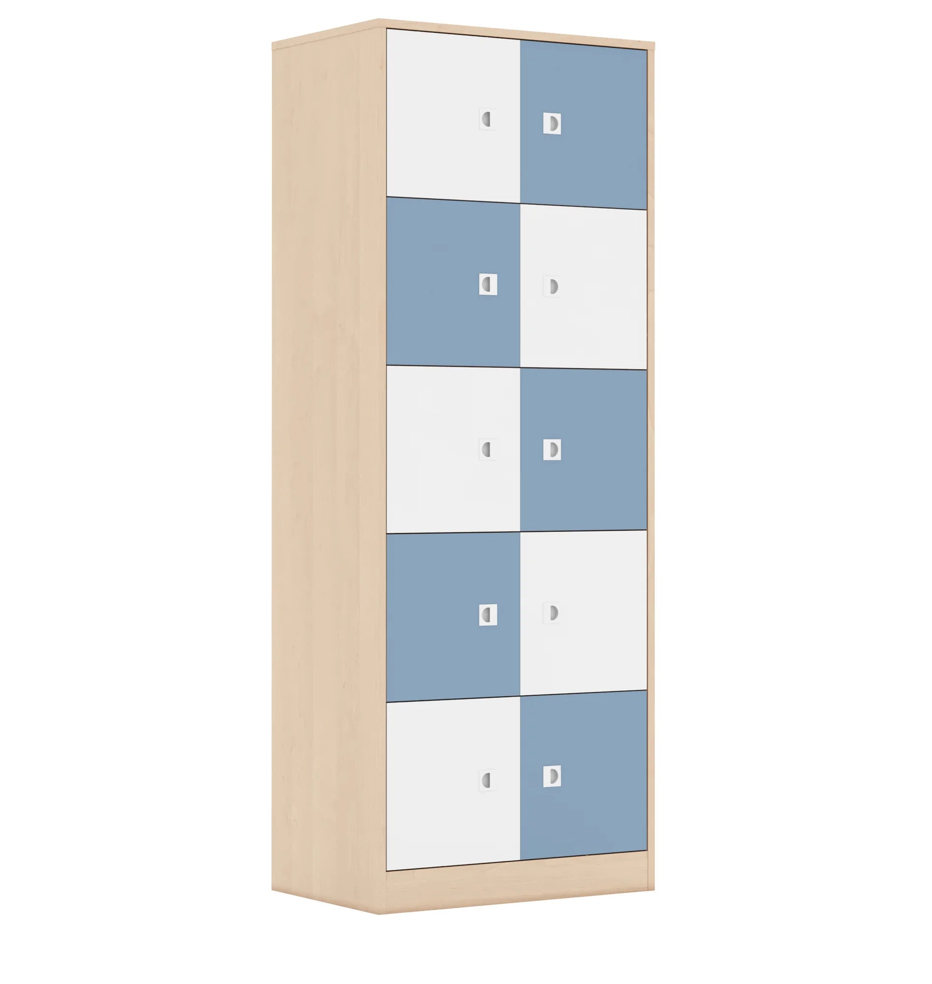 Szafa BLOX 70 5PP 10F1 706x466x1869 – brzoza / biały/pastelowy niebieski