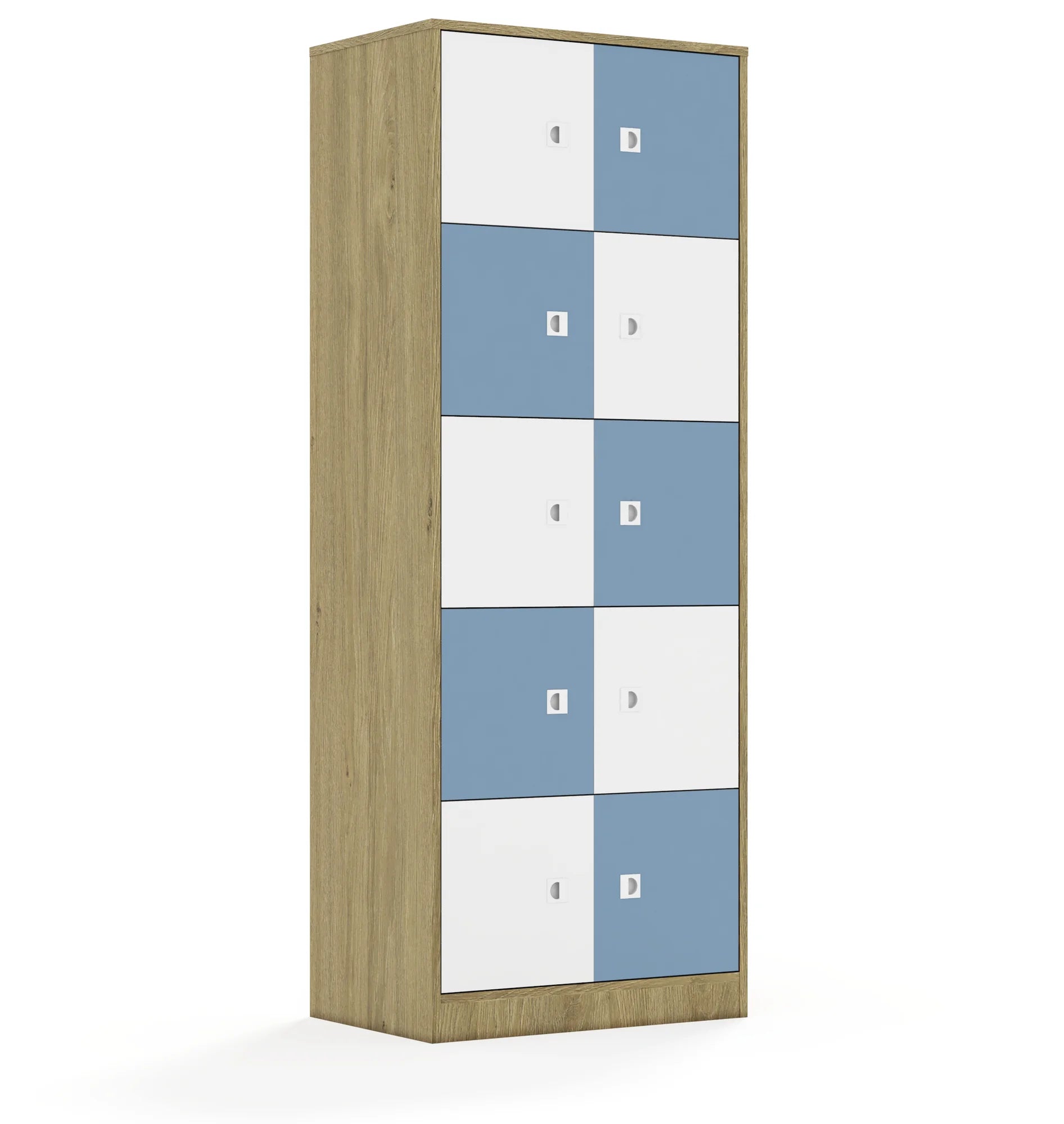Szafa BLOX 70 5PP 10F1 706x466x1869 – dąb / biały/pastelowy niebieski