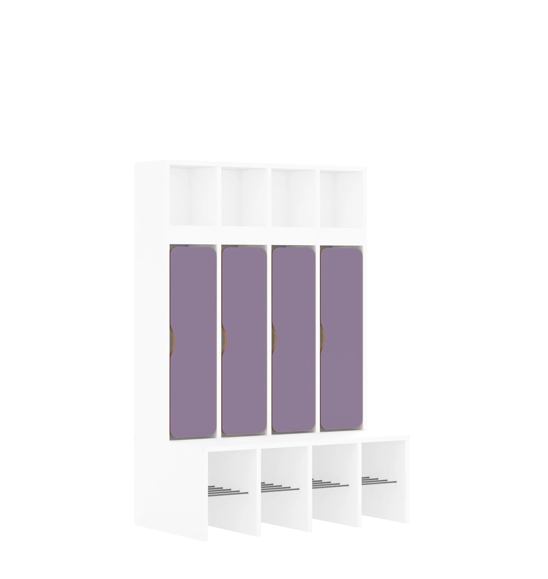 Szatnia czteroosobowa BLOX 890x520x1350 — drzwiczki dolne – biały / pastelowy fioletowy