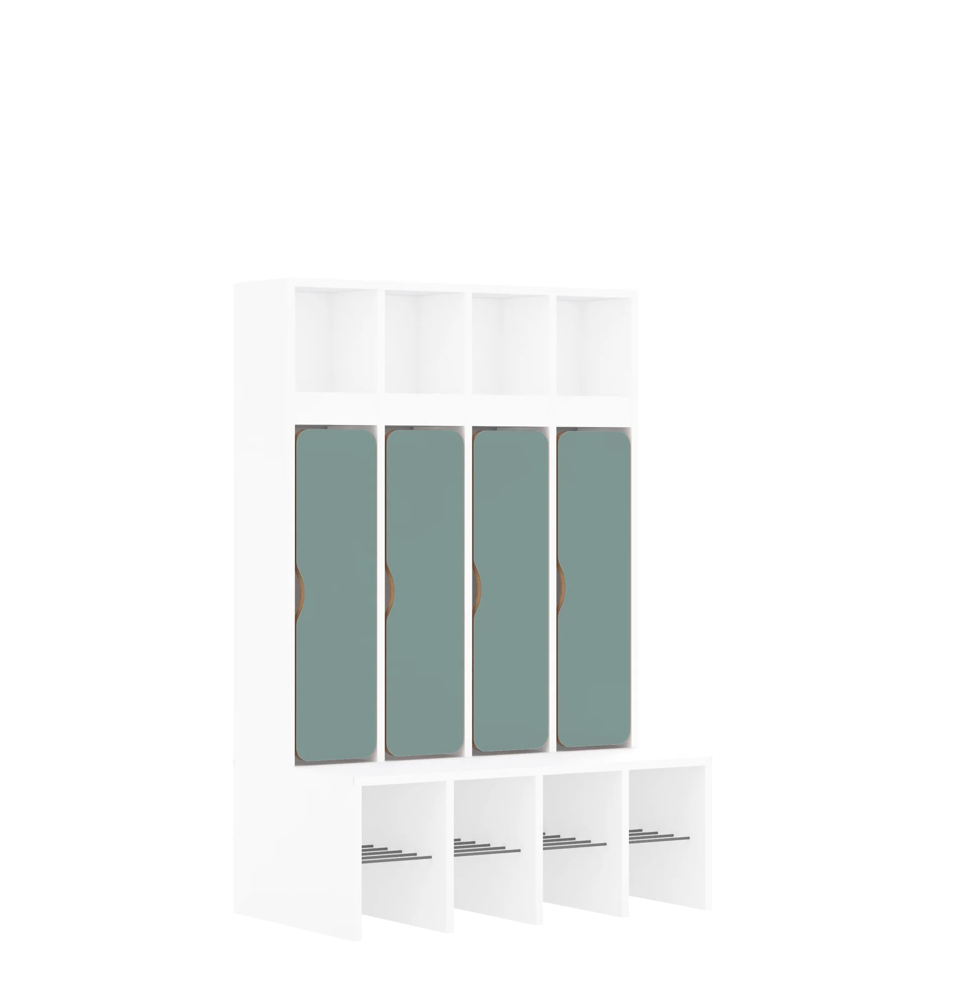 Szatnia czteroosobowa BLOX 890x520x1350 — drzwiczki dolne – biały / pastelowy zielony