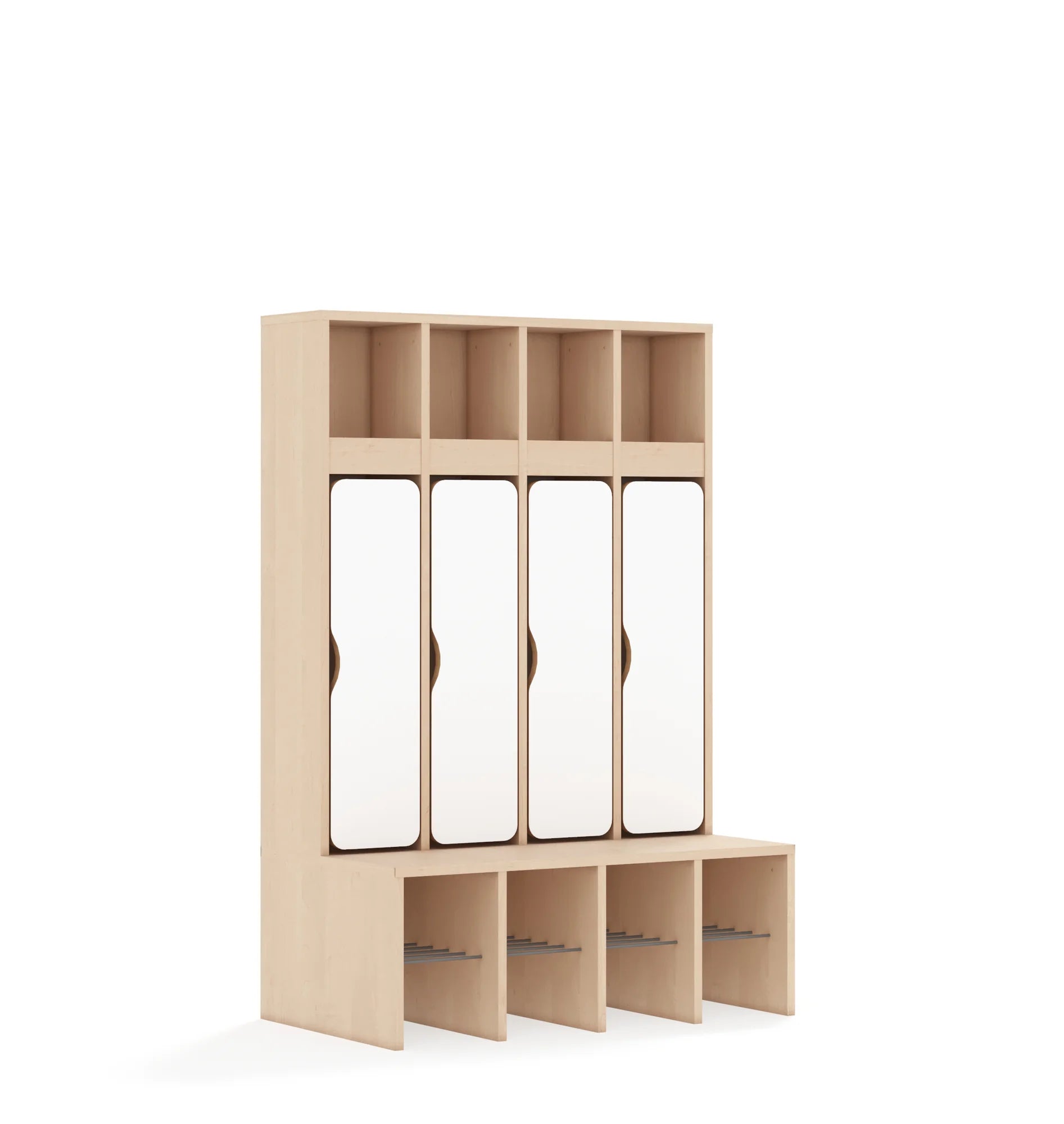 Szatnia czteroosobowa BLOX 890x520x1350 — drzwiczki dolne – brzoza / biały