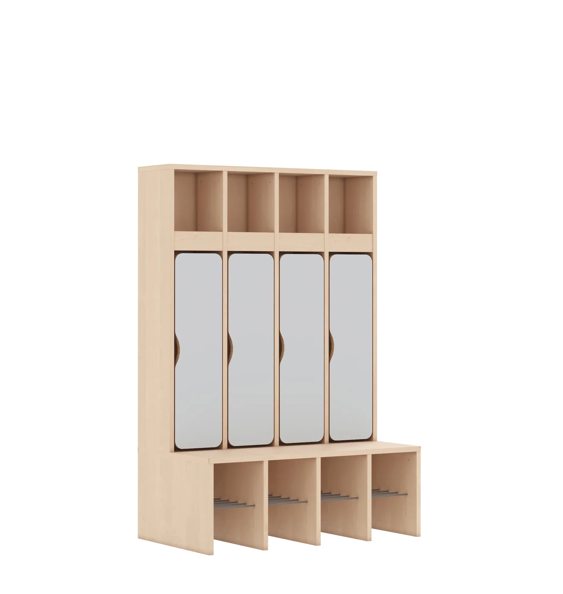 Szatnia czteroosobowa BLOX 890x520x1350 — drzwiczki dolne – brzoza / jasny szary