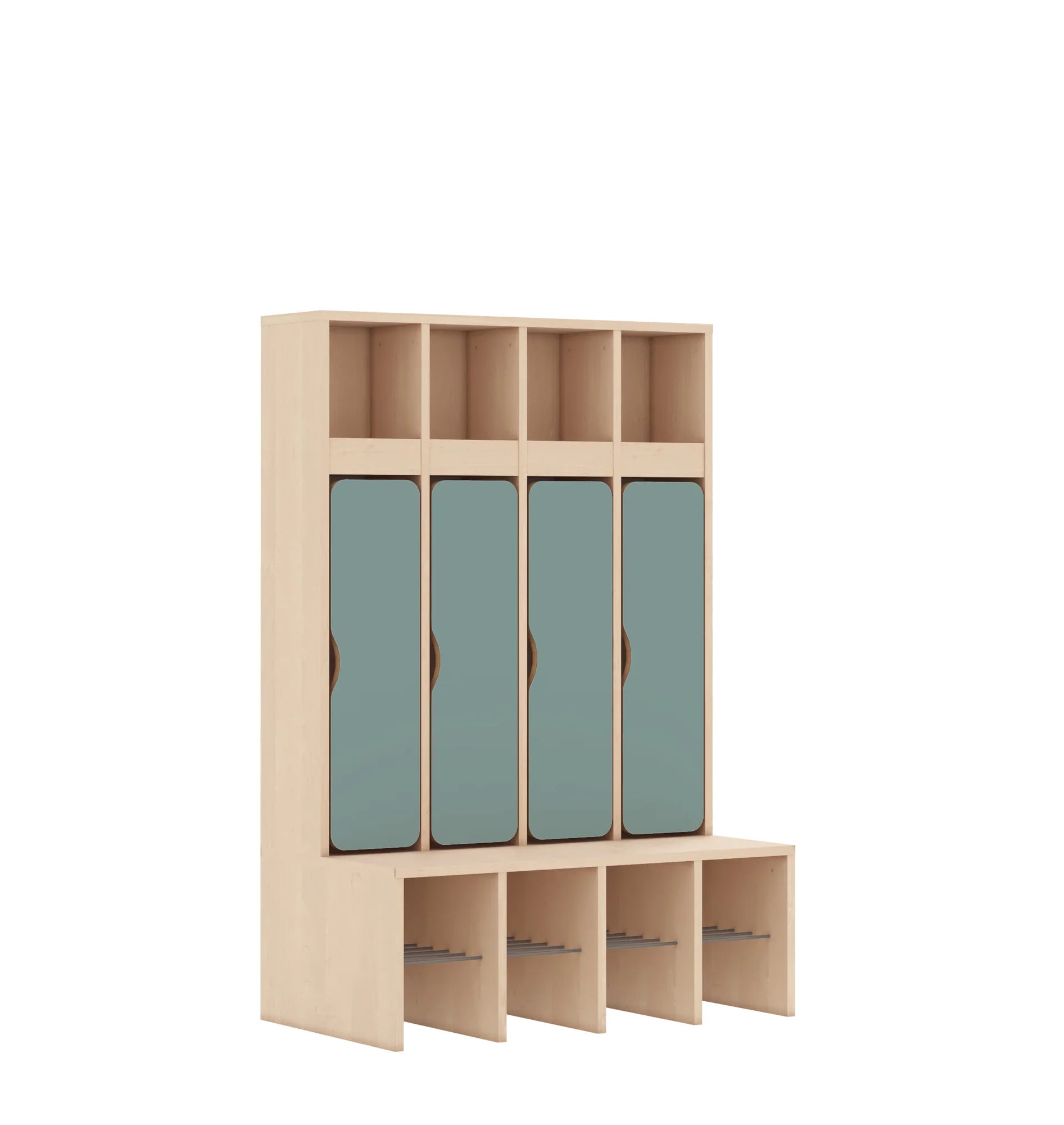 Szatnia czteroosobowa BLOX 890x520x1350 — drzwiczki dolne – brzoza / pastelowy zielony