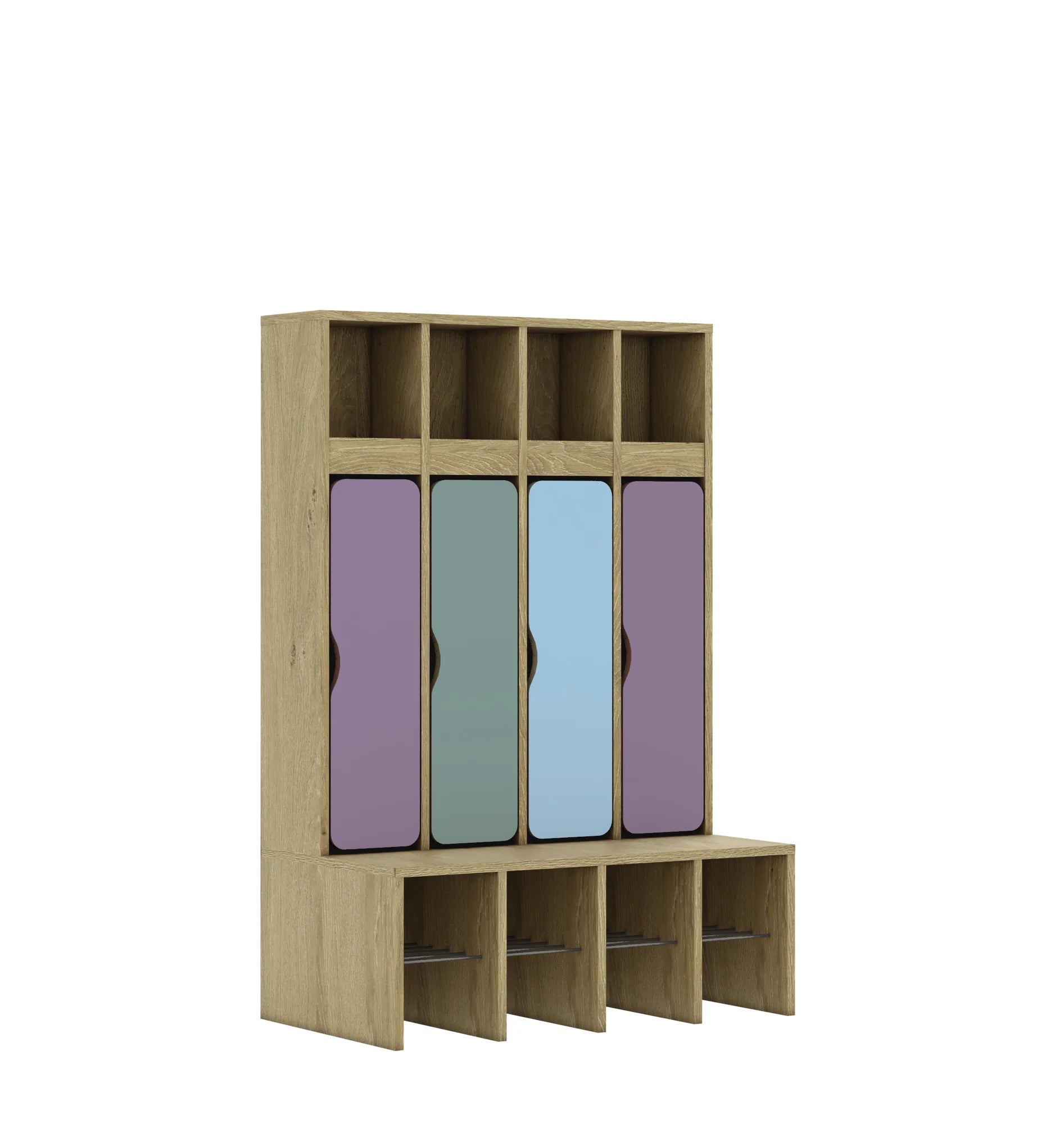 Szatnia czteroosobowa BLOX 890x520x1350 — drzwiczki dolne – dąb / Mix 2