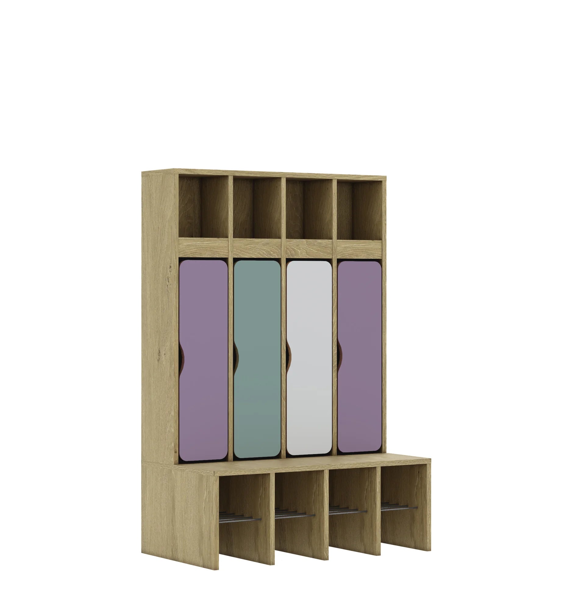 Szatnia czteroosobowa BLOX 890x520x1350 — drzwiczki dolne – dąb / Mix 3