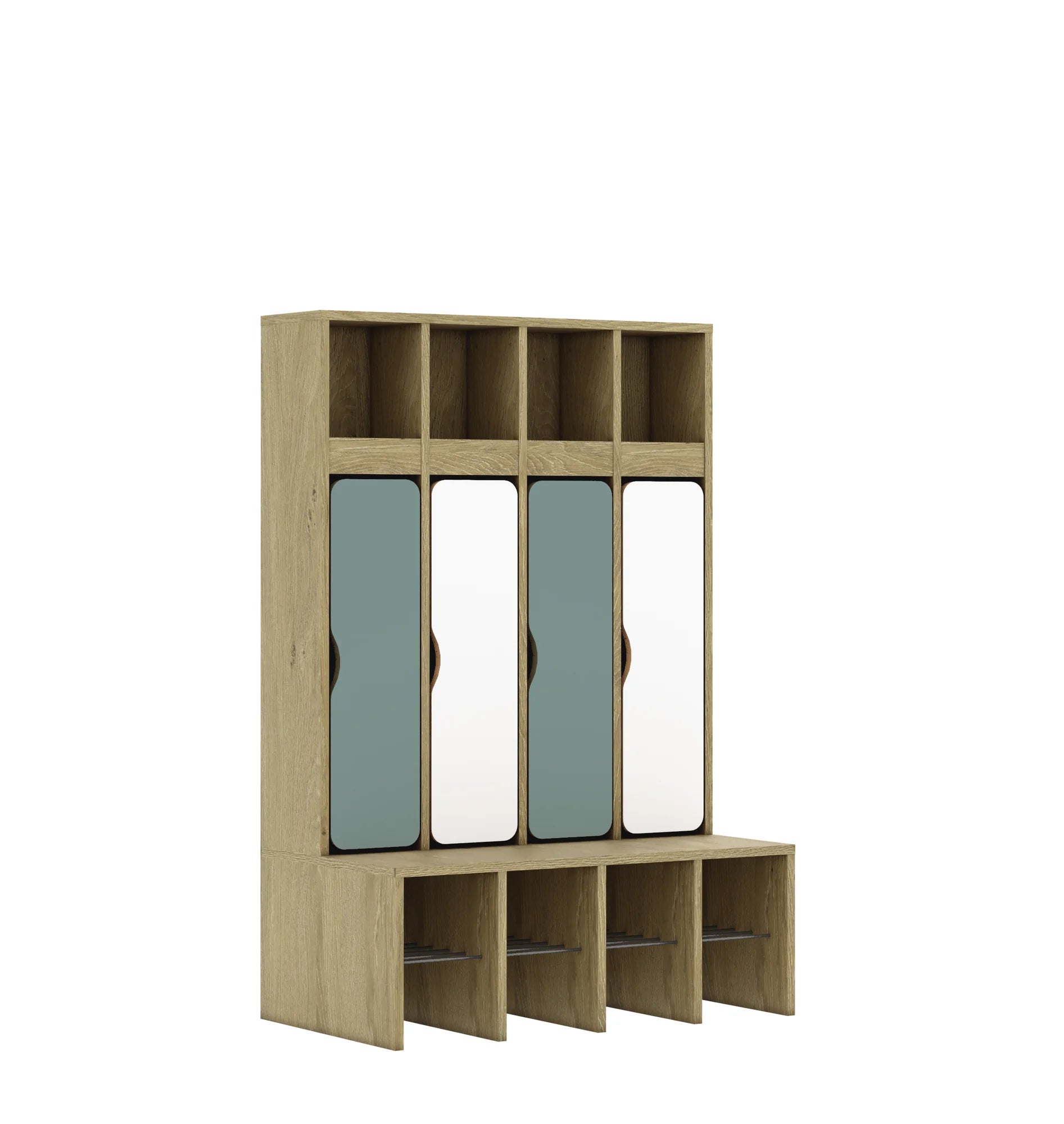 Szatnia czteroosobowa BLOX 890x520x1350 — drzwiczki dolne – dąb / Mix 4
