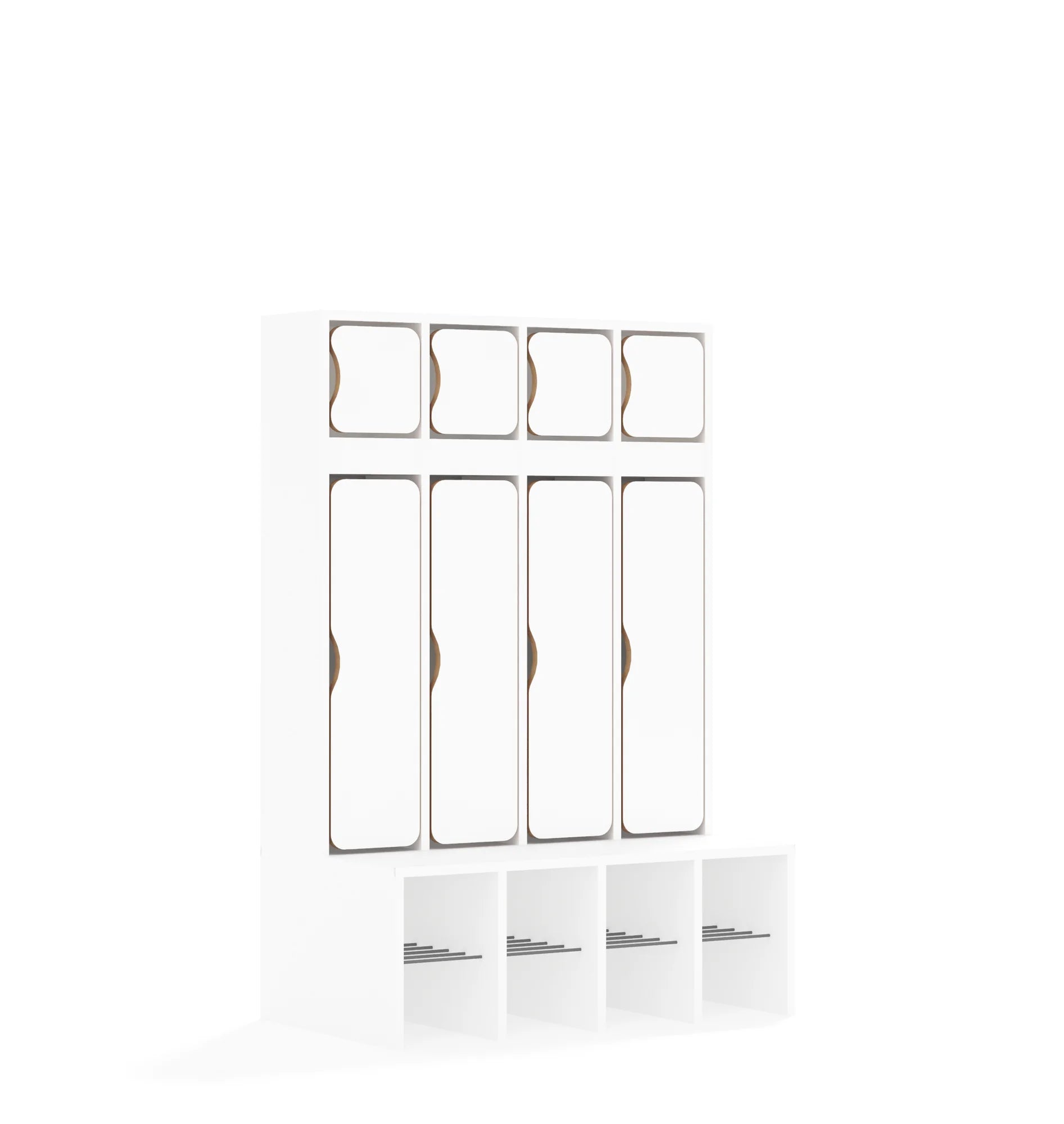 Szatnia czteroosobowa BLOX 890x520x1350 — drzwiczki góra/dół – biały / biały
