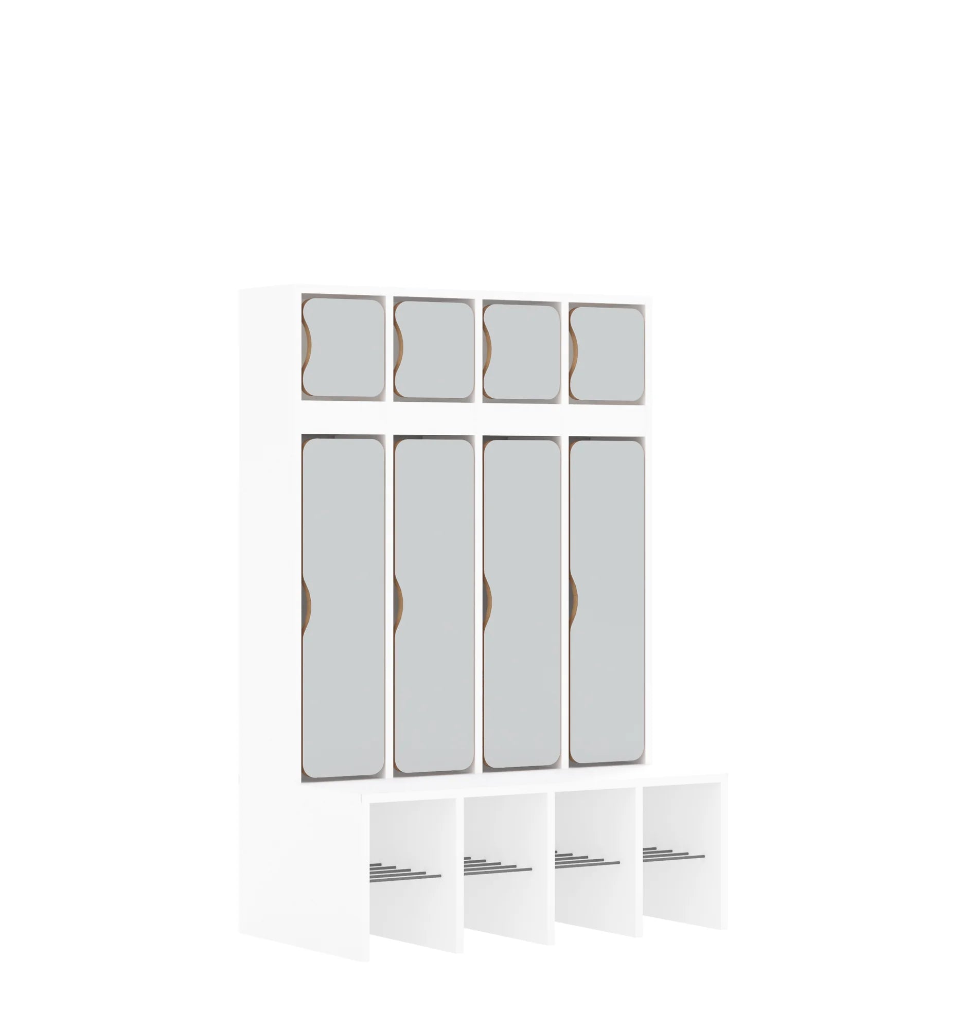 Szatnia czteroosobowa BLOX 890x520x1350 — drzwiczki góra/dół – biały / jasny szary
